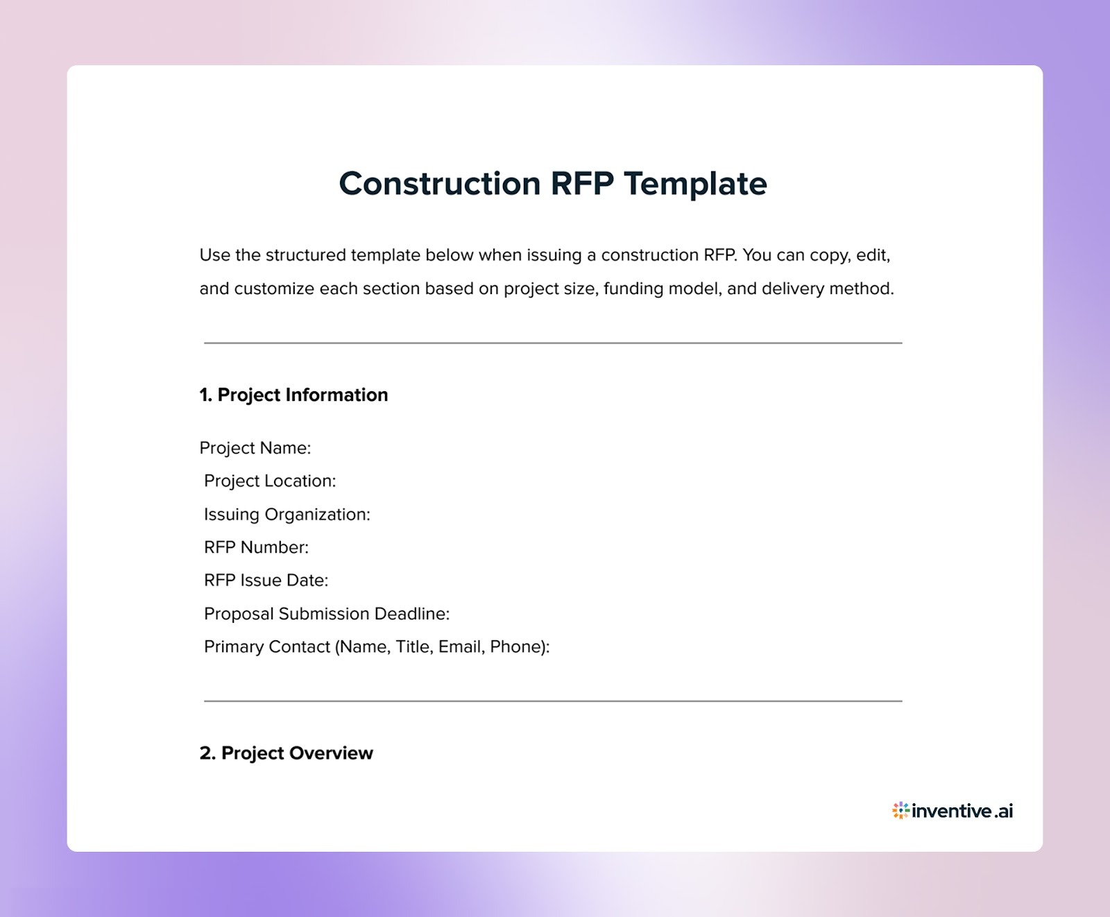 Construction RFP Template For Project Owners And Developers