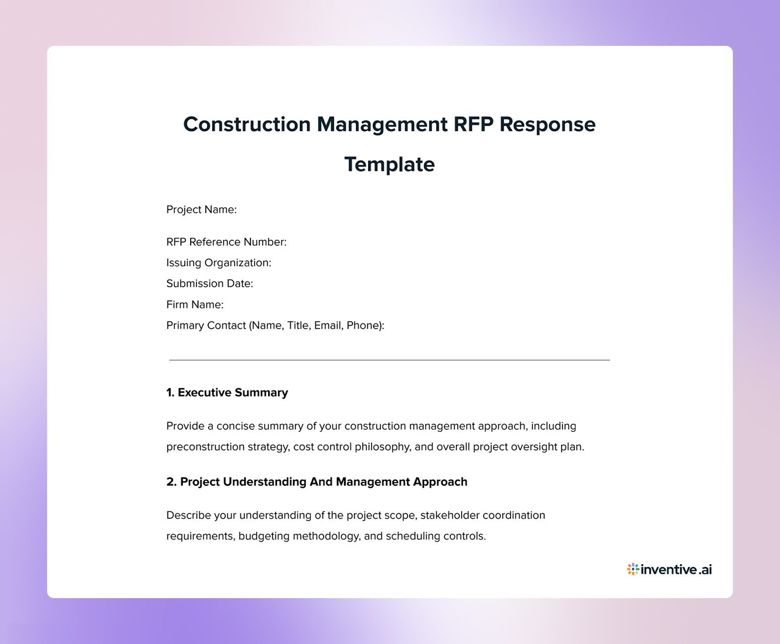Construction Management RFP Response Template