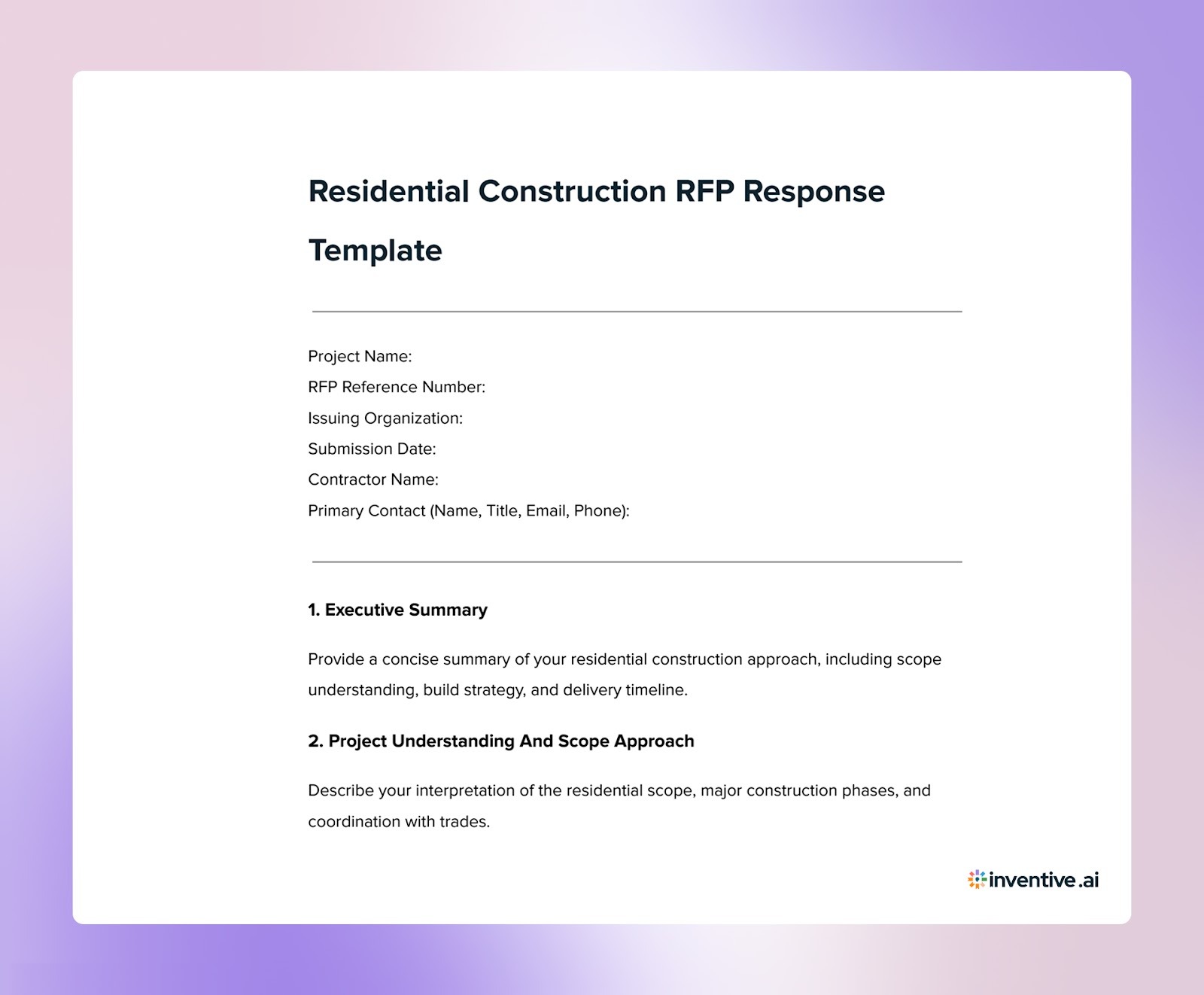Residential Construction RFP Response Template
