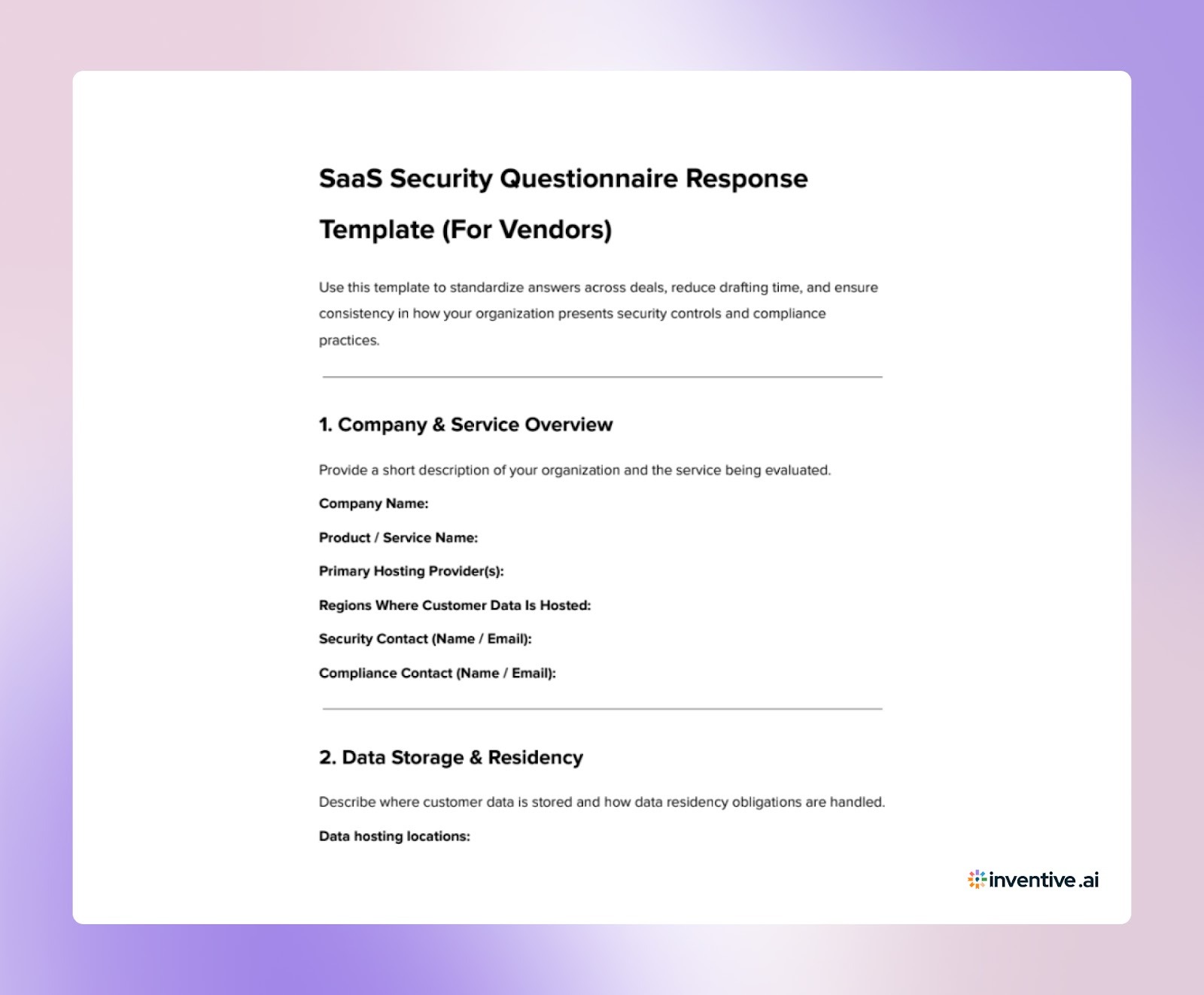 SaaS Security Questionnaire Response Template 2026
