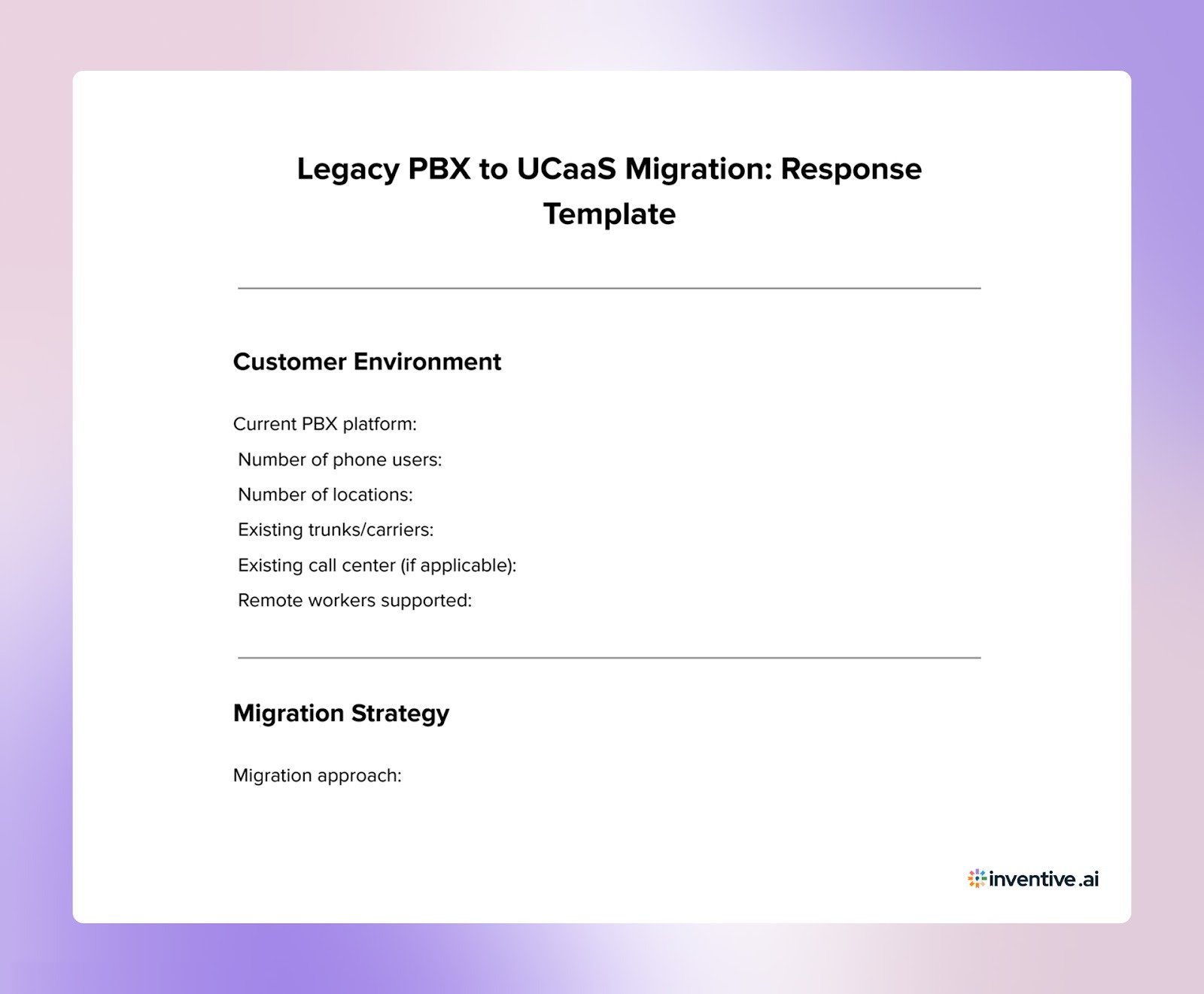 Legacy PBX Migration Proposal