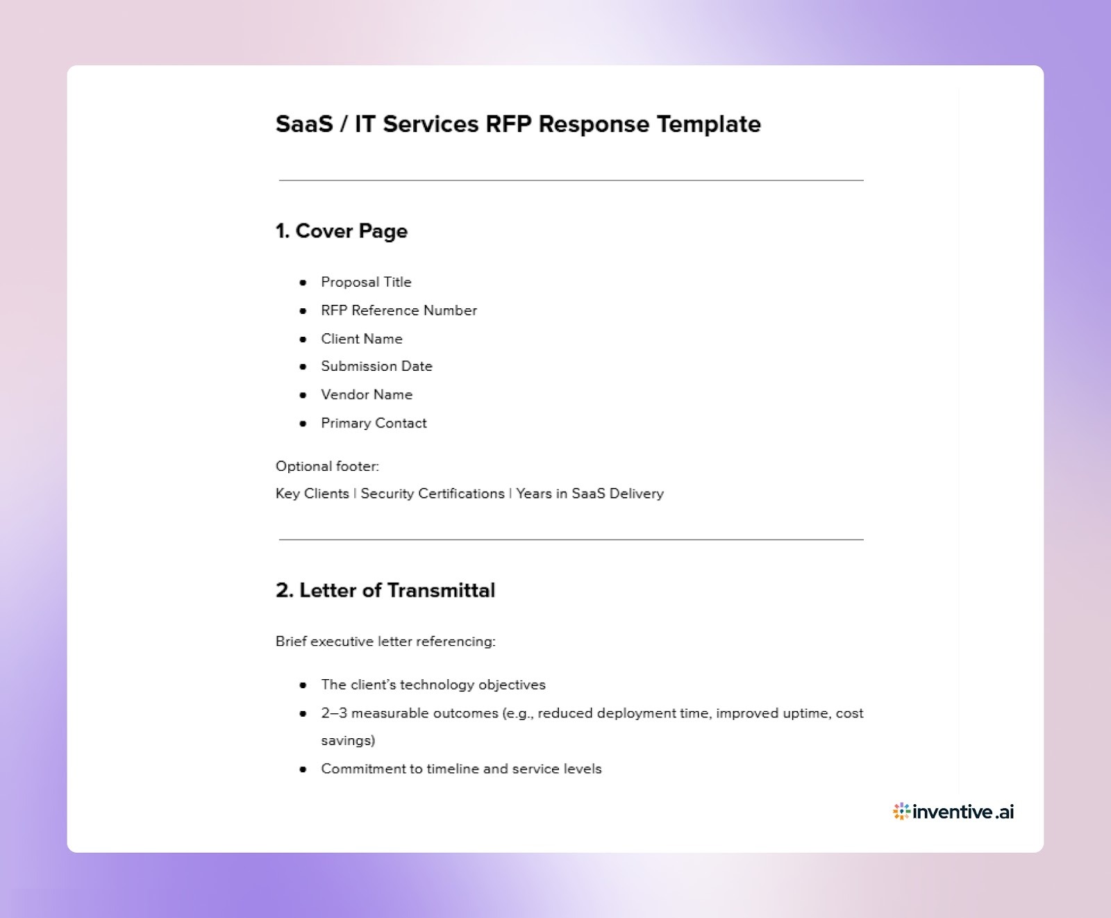 SaaS / IT Services RFP Response Template