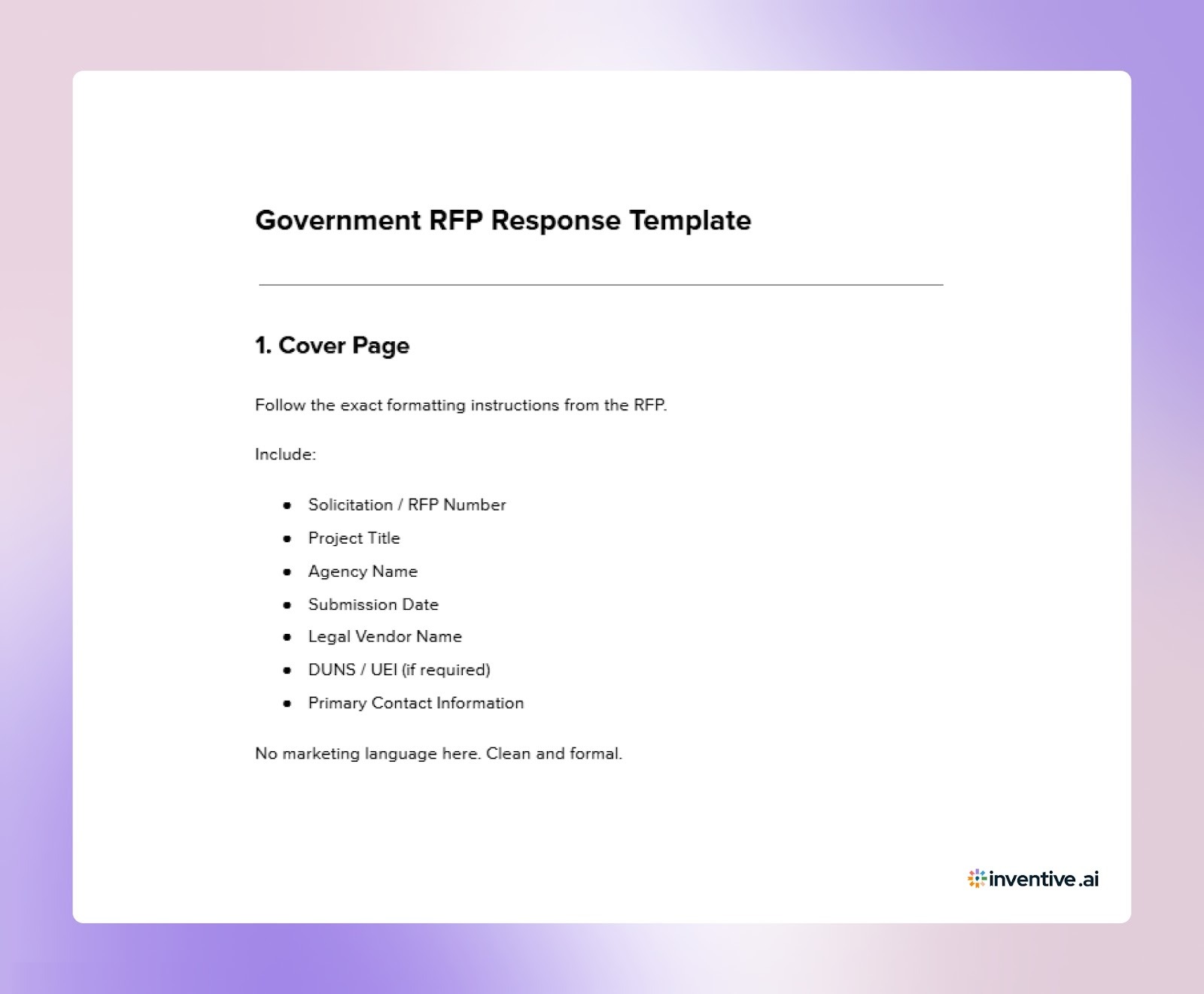 Government RFP Response Template