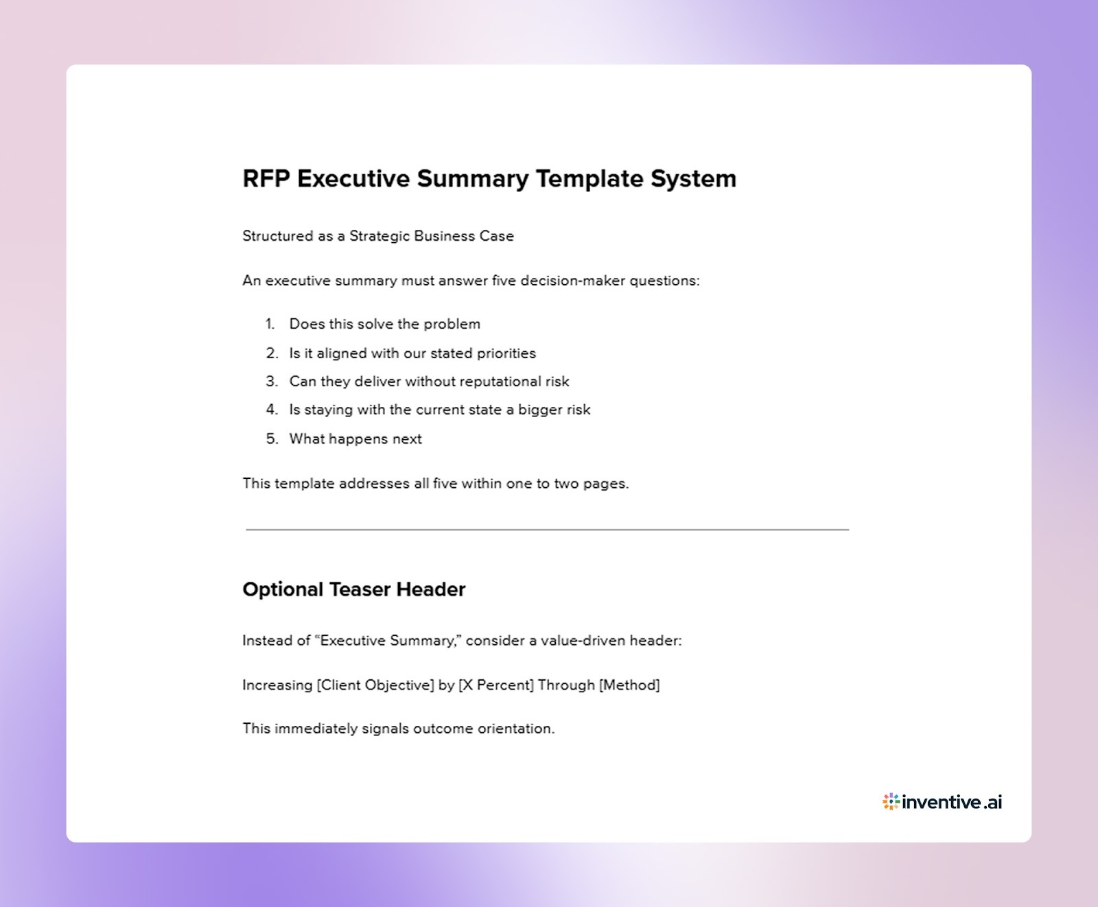 RFP Executive Summary Templates