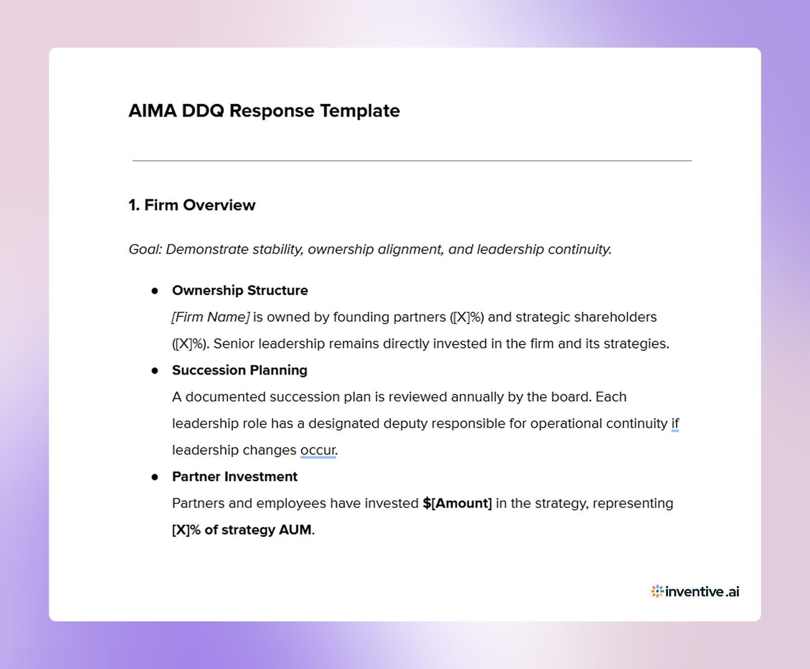AIMA DDQ Response Framework for Investor Due Diligence