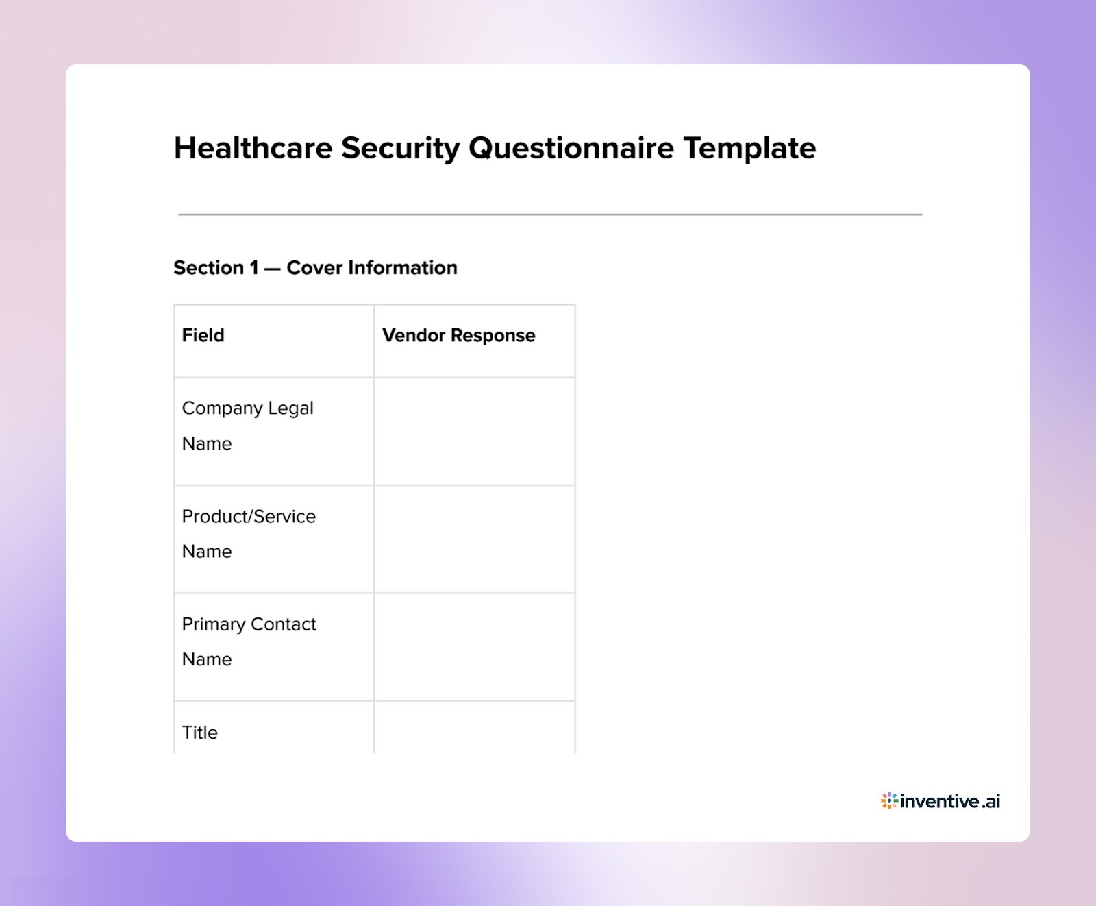 A Practical Healthcare Security Questionnaire Template
