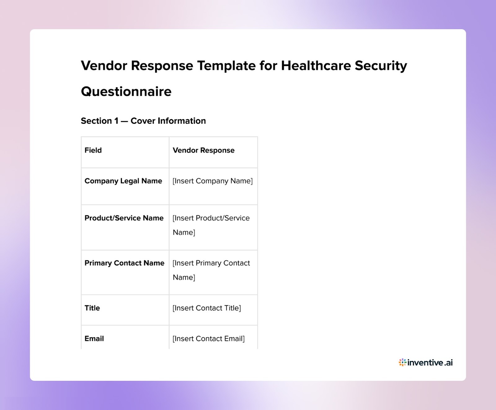 A Practical Healthcare Security Questionnaire Template