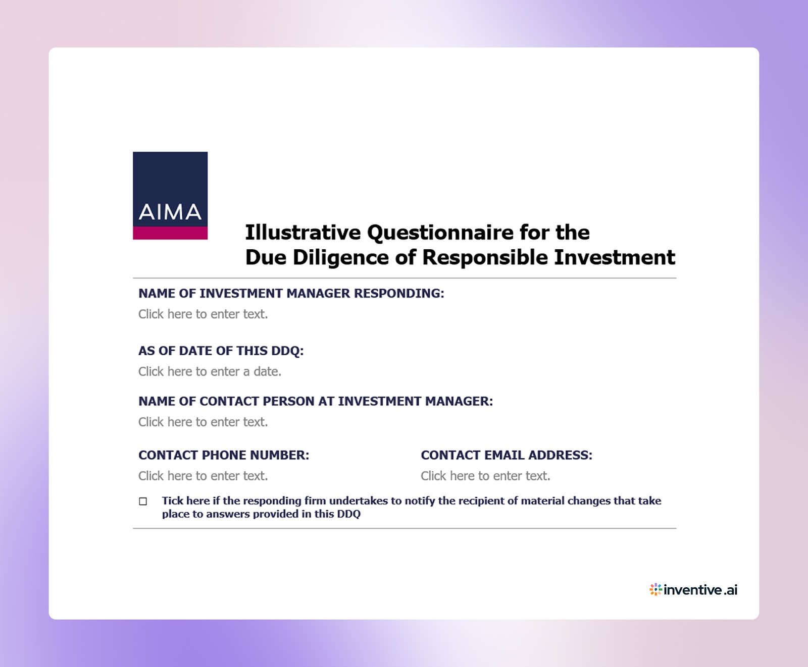 Free AIMA DDQ Template for Institutional Due Diligence