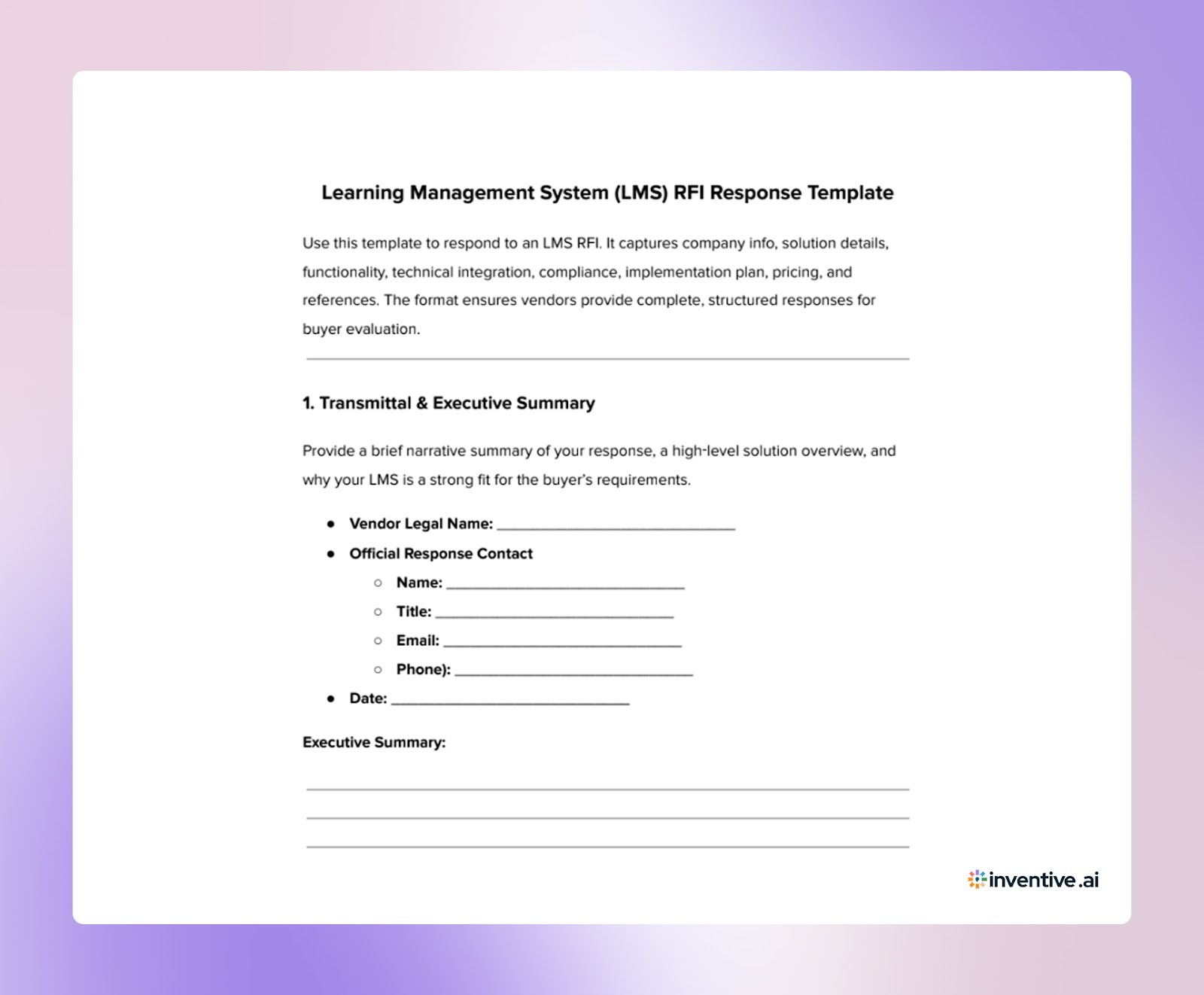 LMS RFI Response Template: How Vendors Should Prepare Submissions