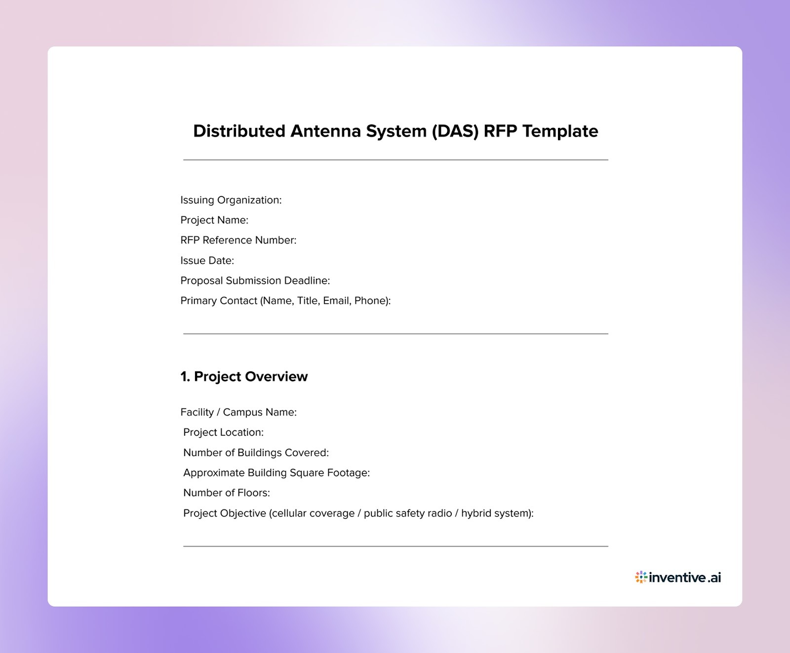 DAS RFP Template to Organize Project Requirements