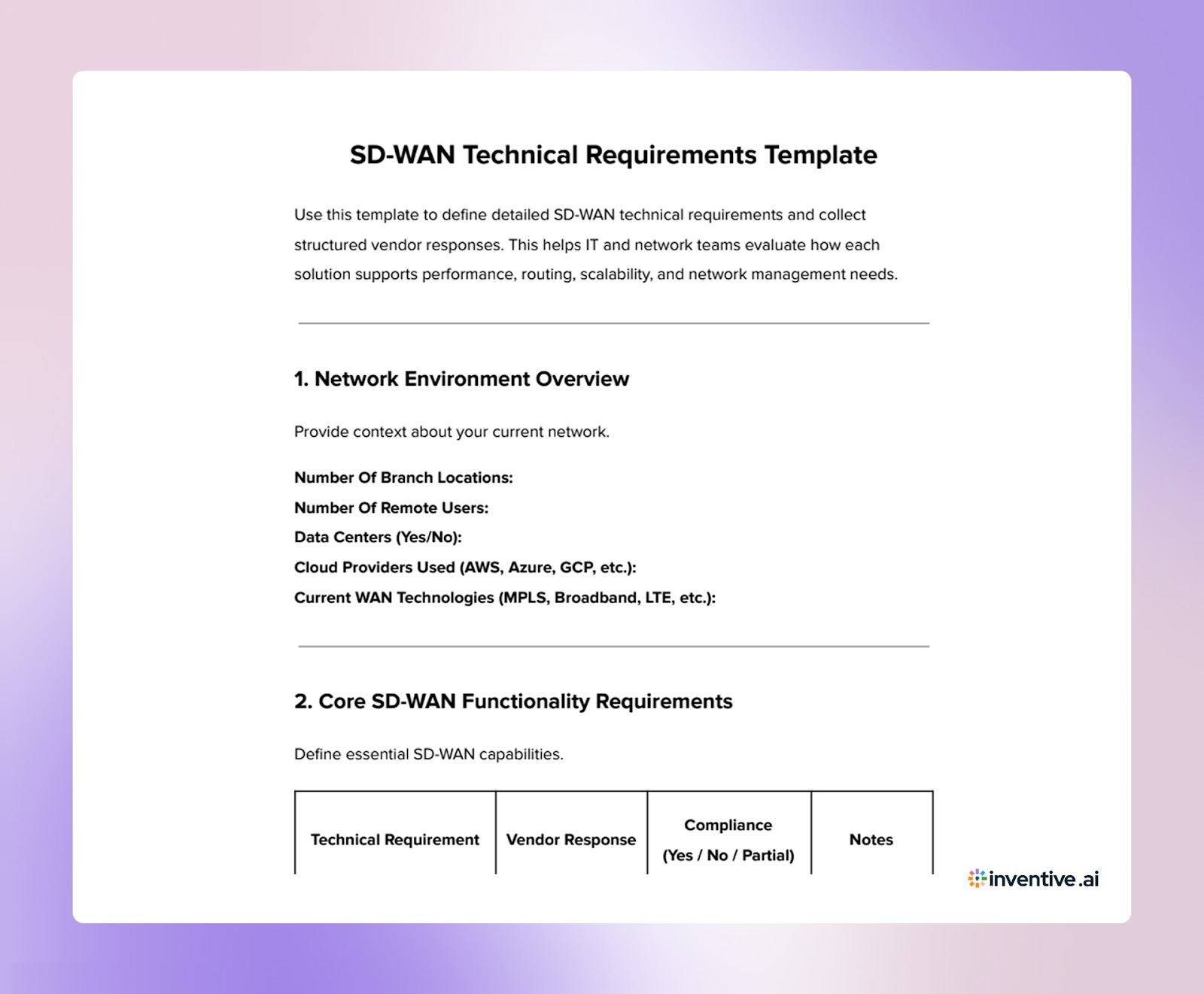 SD-WAN Technical Requirements Template