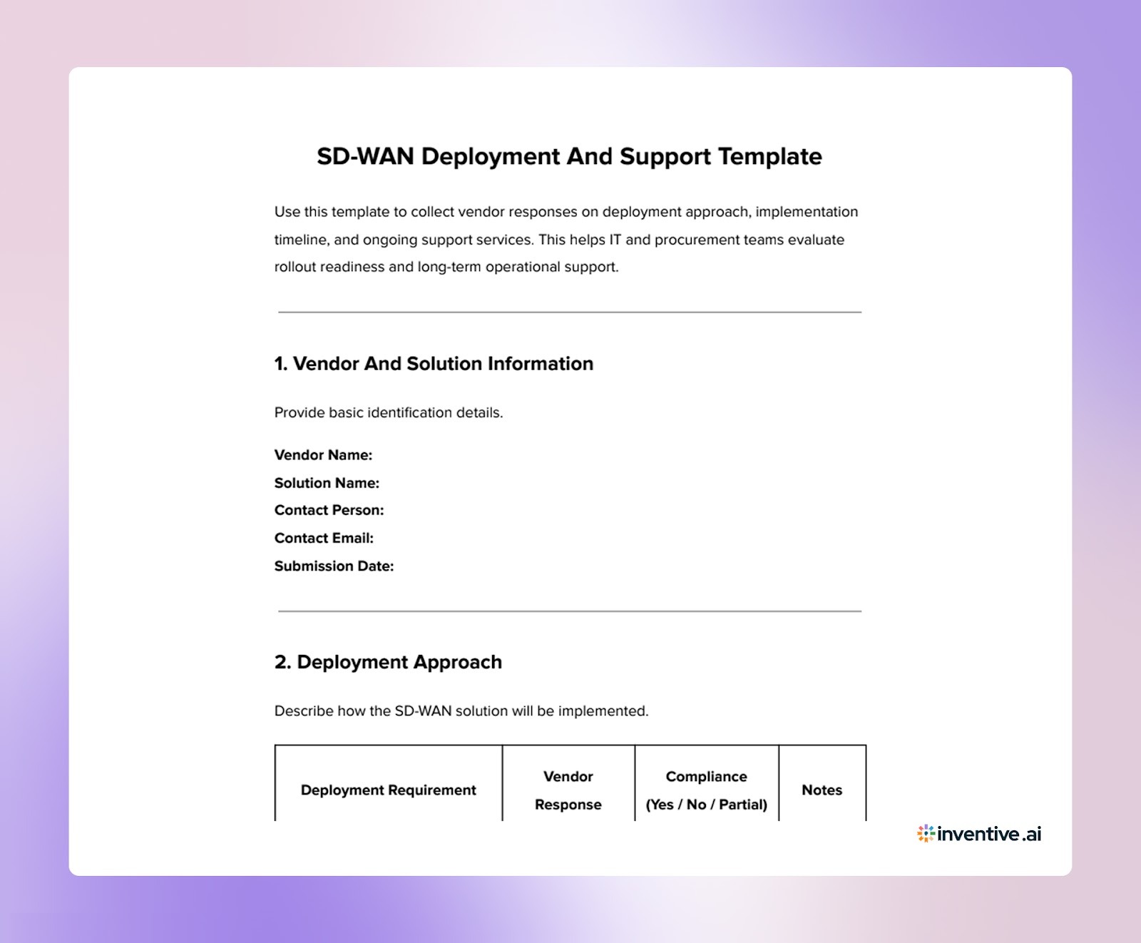 SD-WAN Deployment and Support Template