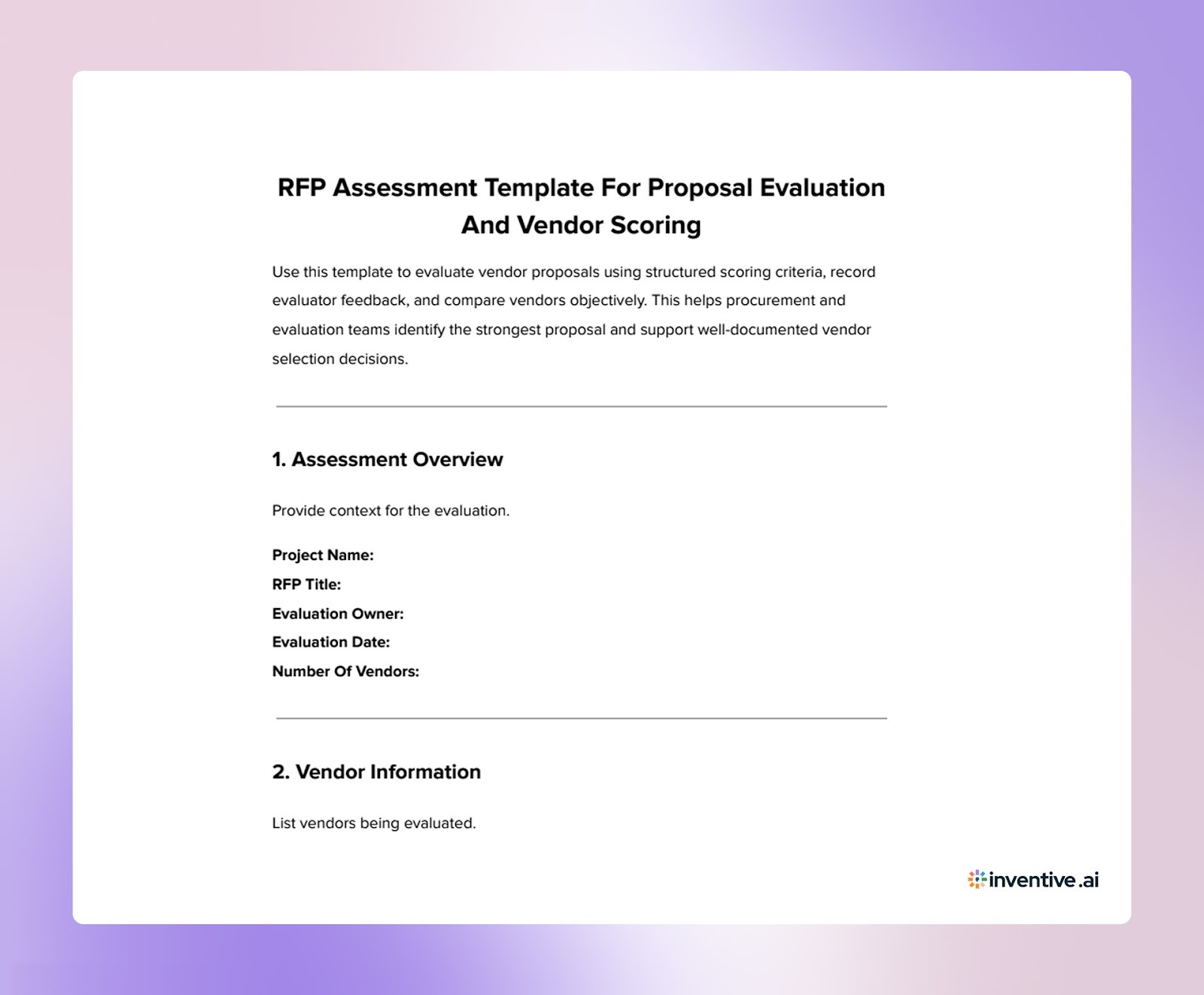 RFP Assessment Template For Proposal Evaluation And Vendor Scoring (For Buyers)