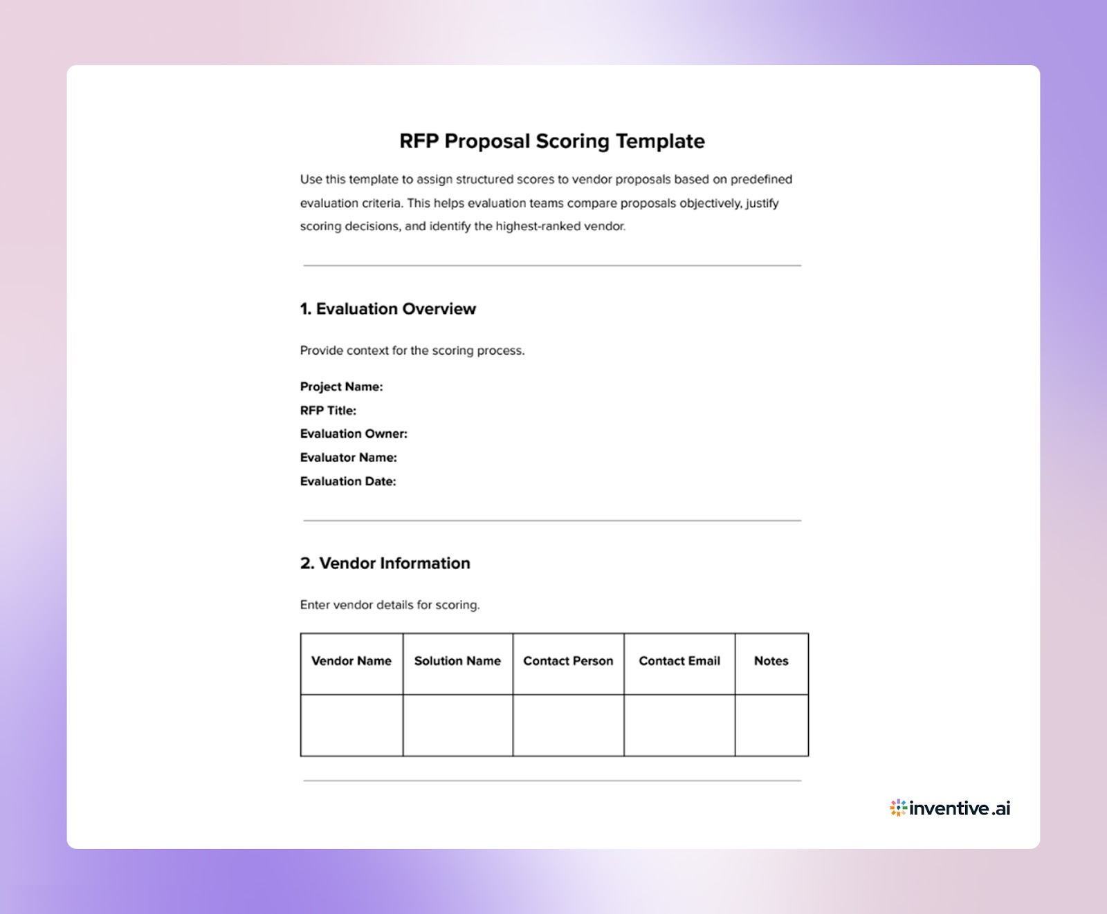 RFP Proposal Scoring Template