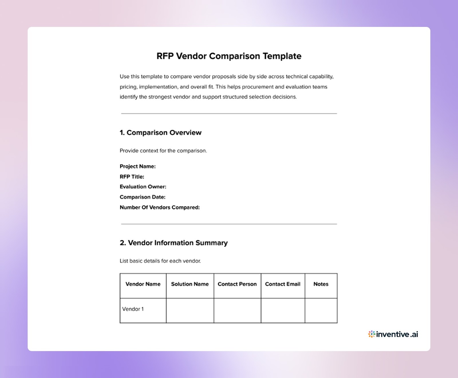 RFP Vendor Comparison Template