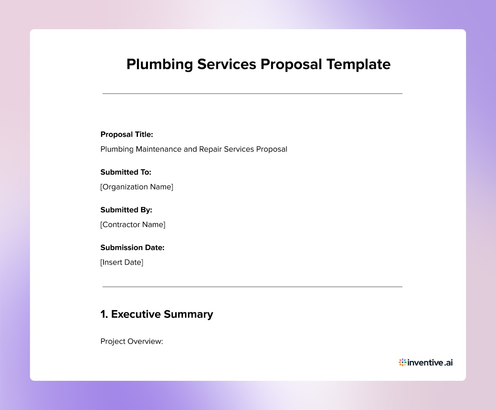 Plumbing Service Proposal to Strengthen Contractor Submissions