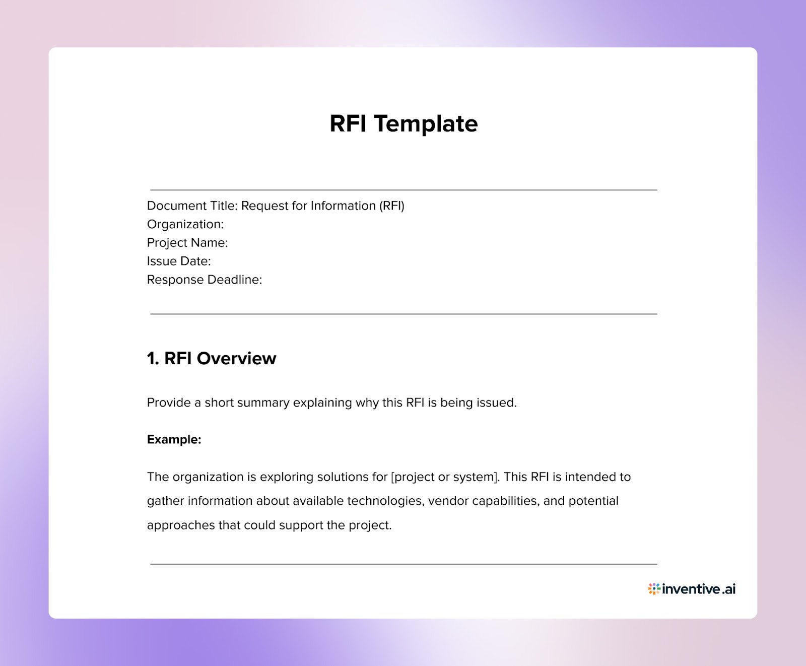 RFI Template to Collect Vendor Capability Information