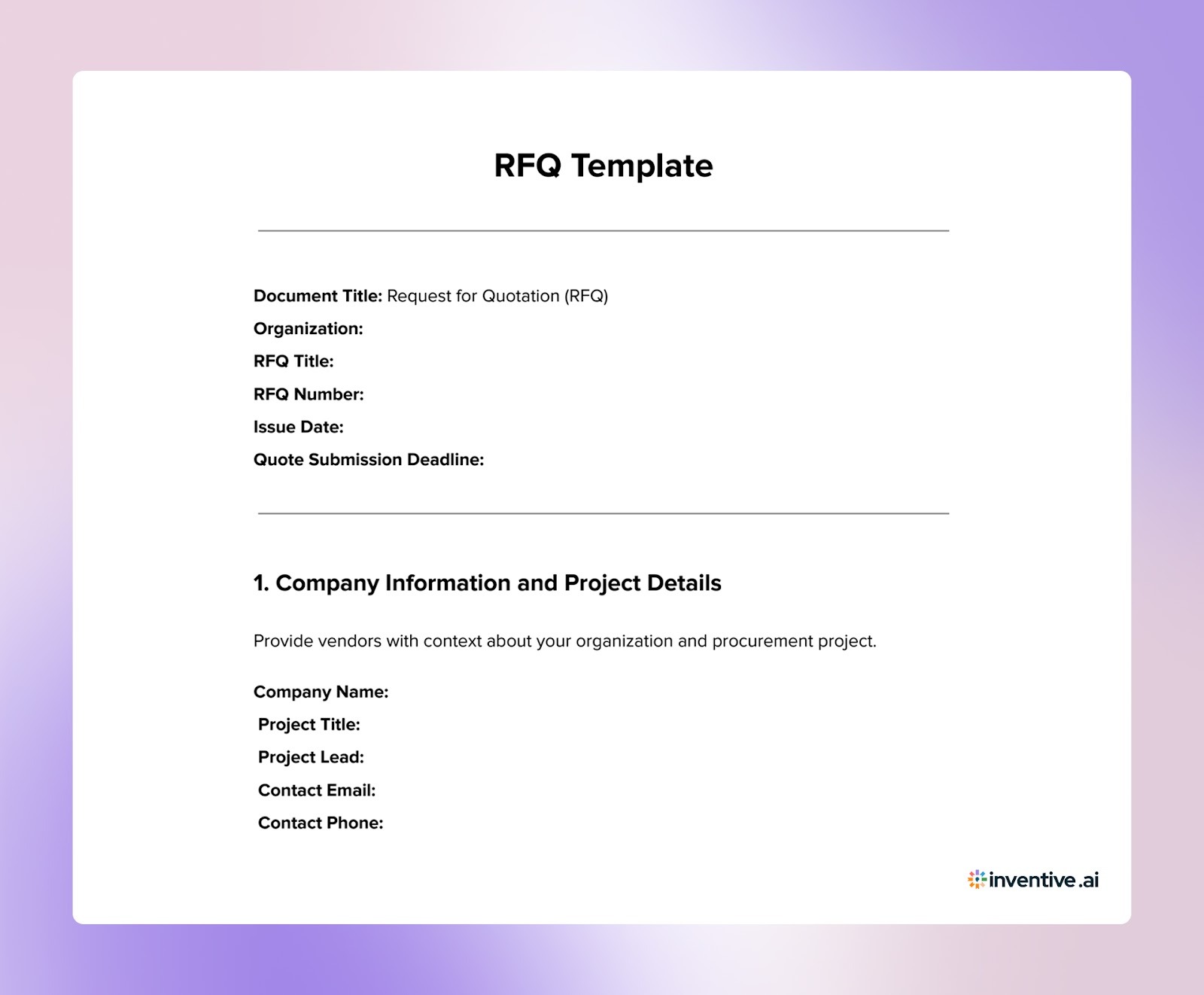 RFQ Template to Compare Supplier Pricing