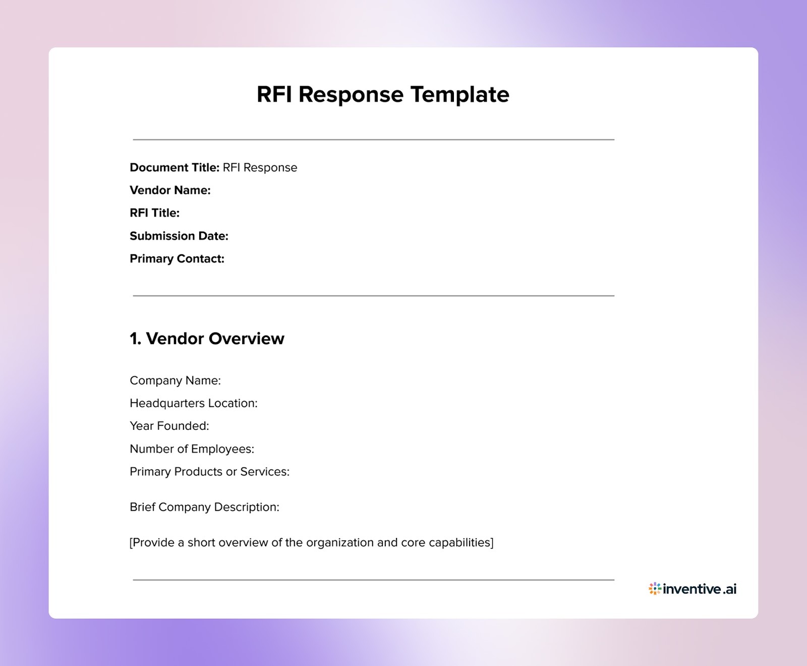 RFI Response Template to Present Vendor Capability Information