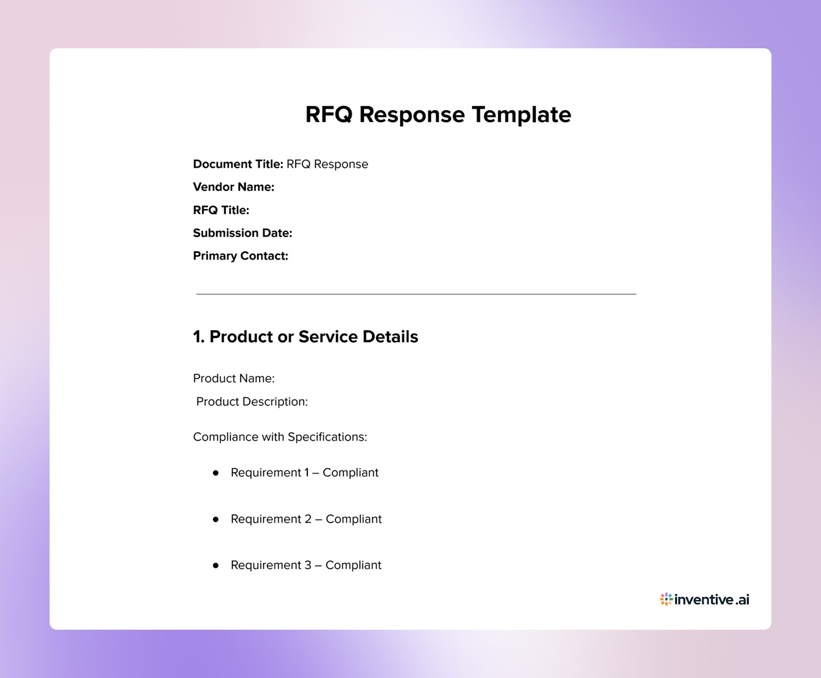 RFQ Response Template to Submit Supplier Pricing Quotes