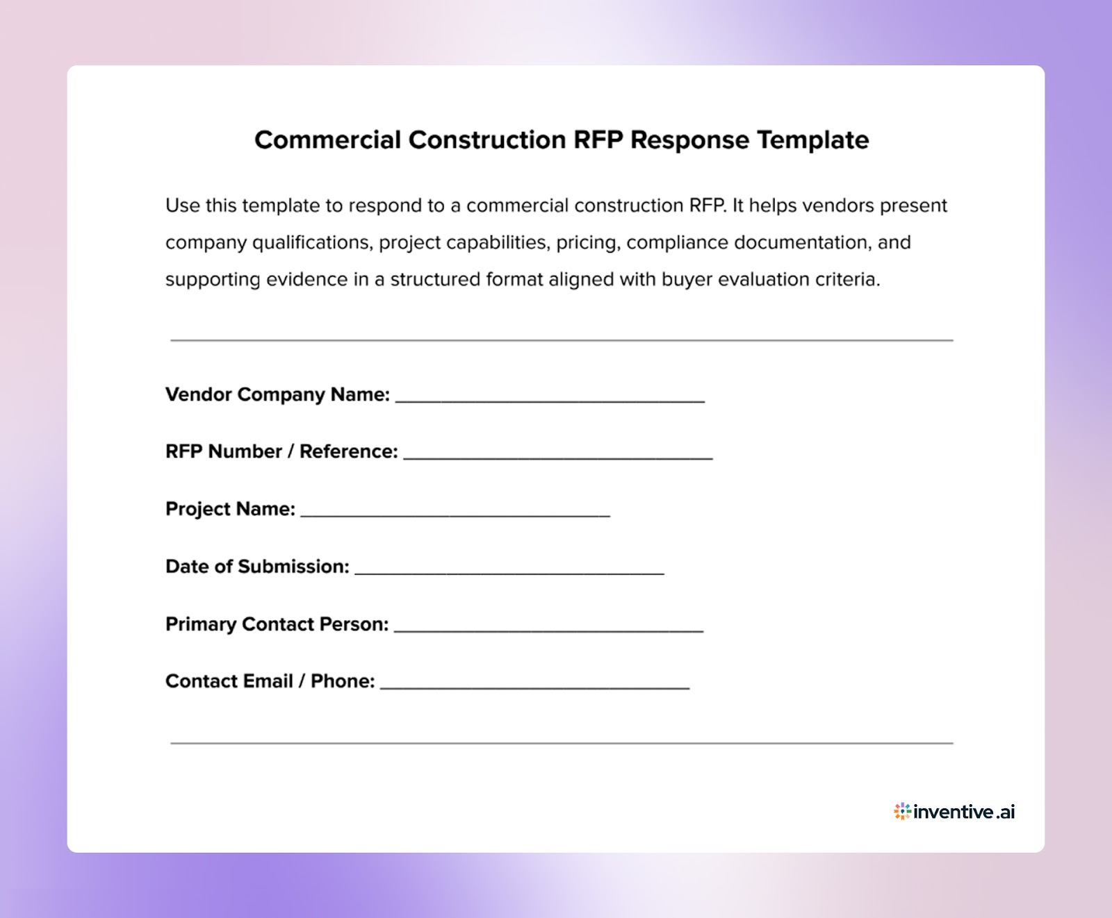 Commercial Construction RFP Response Template: Streamline Your Submissions