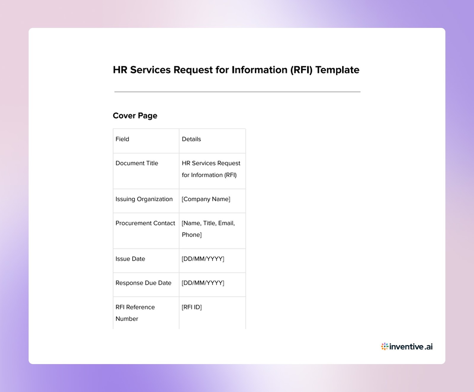 HR Services RFI Template for Buyers Evaluating HR Vendors