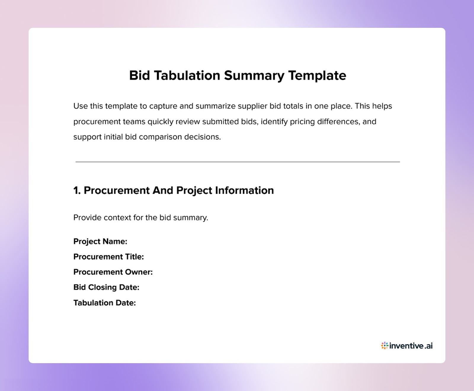 Bid Tabulation Summary Template