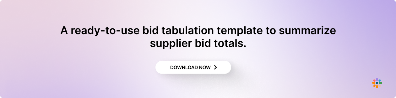 A ready-to-use bid tabulation template to summarize supplier bid totals.