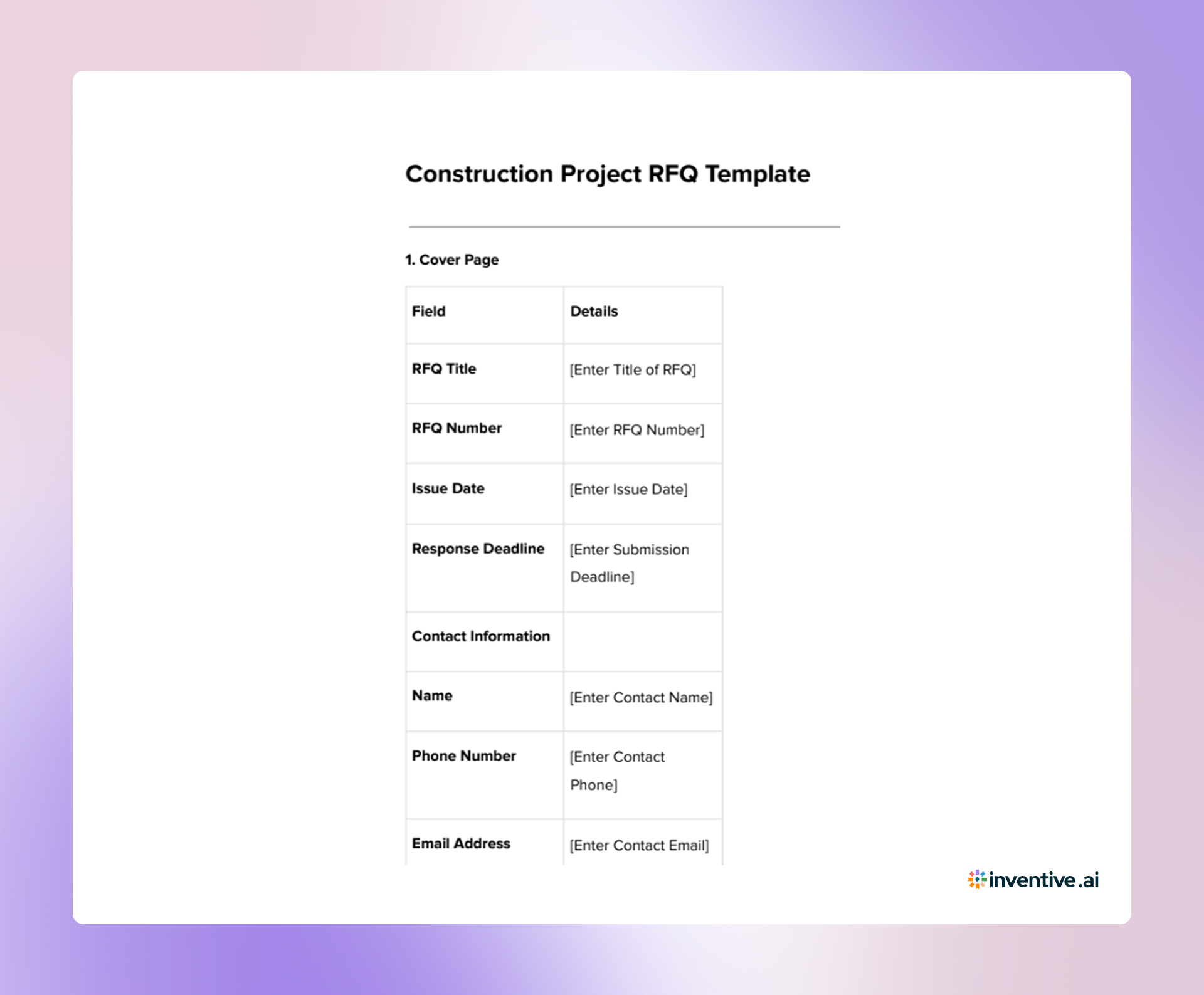 Construction Project RFQ Template