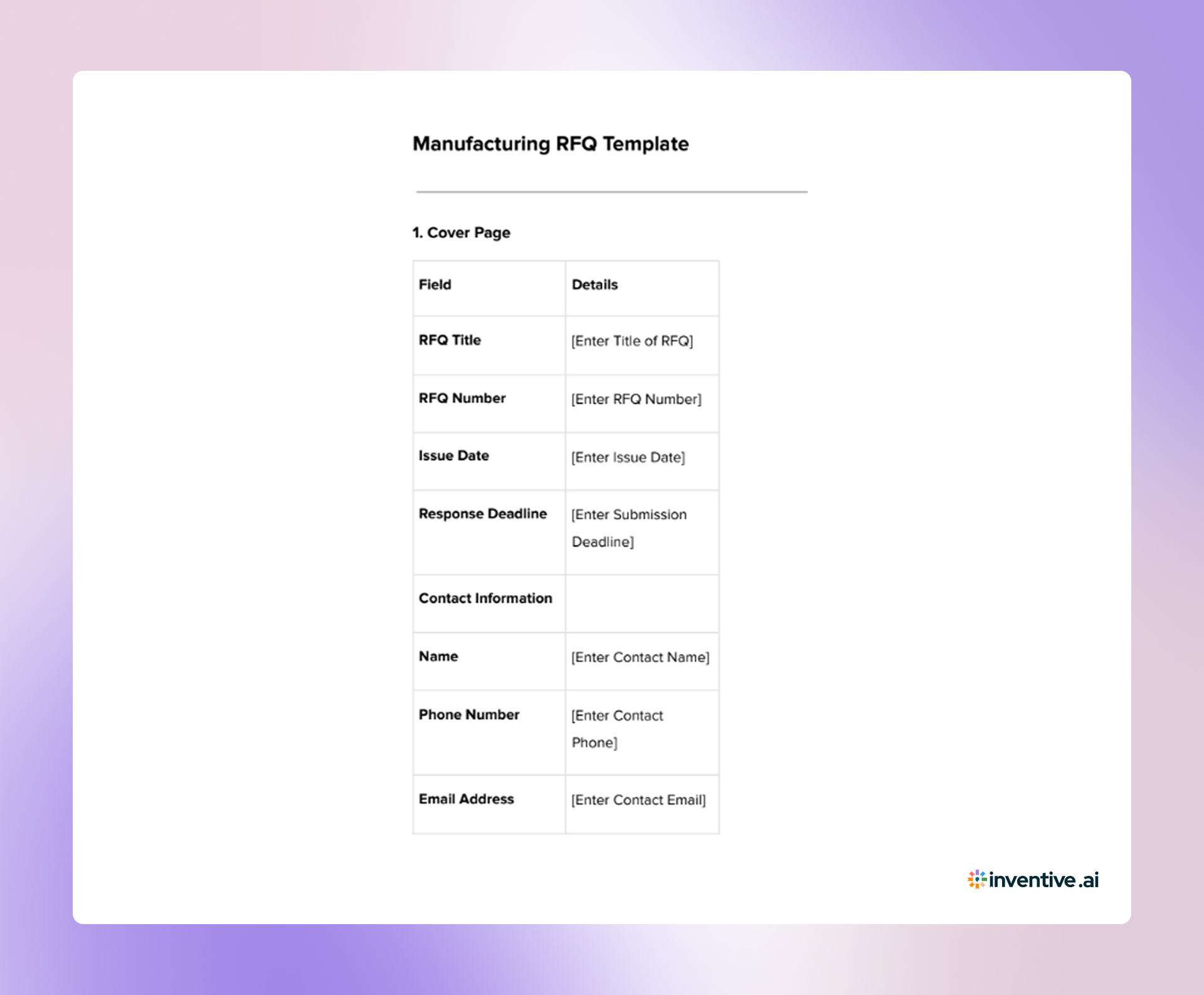 Manufacturing RFQ Template
