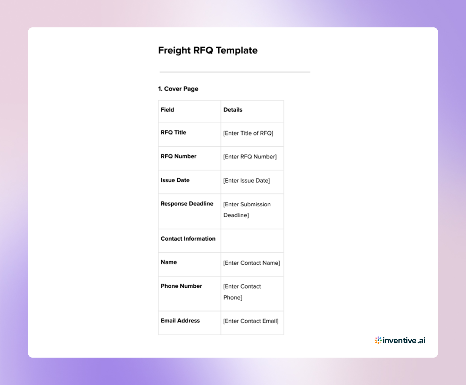 Freight RFQ Template