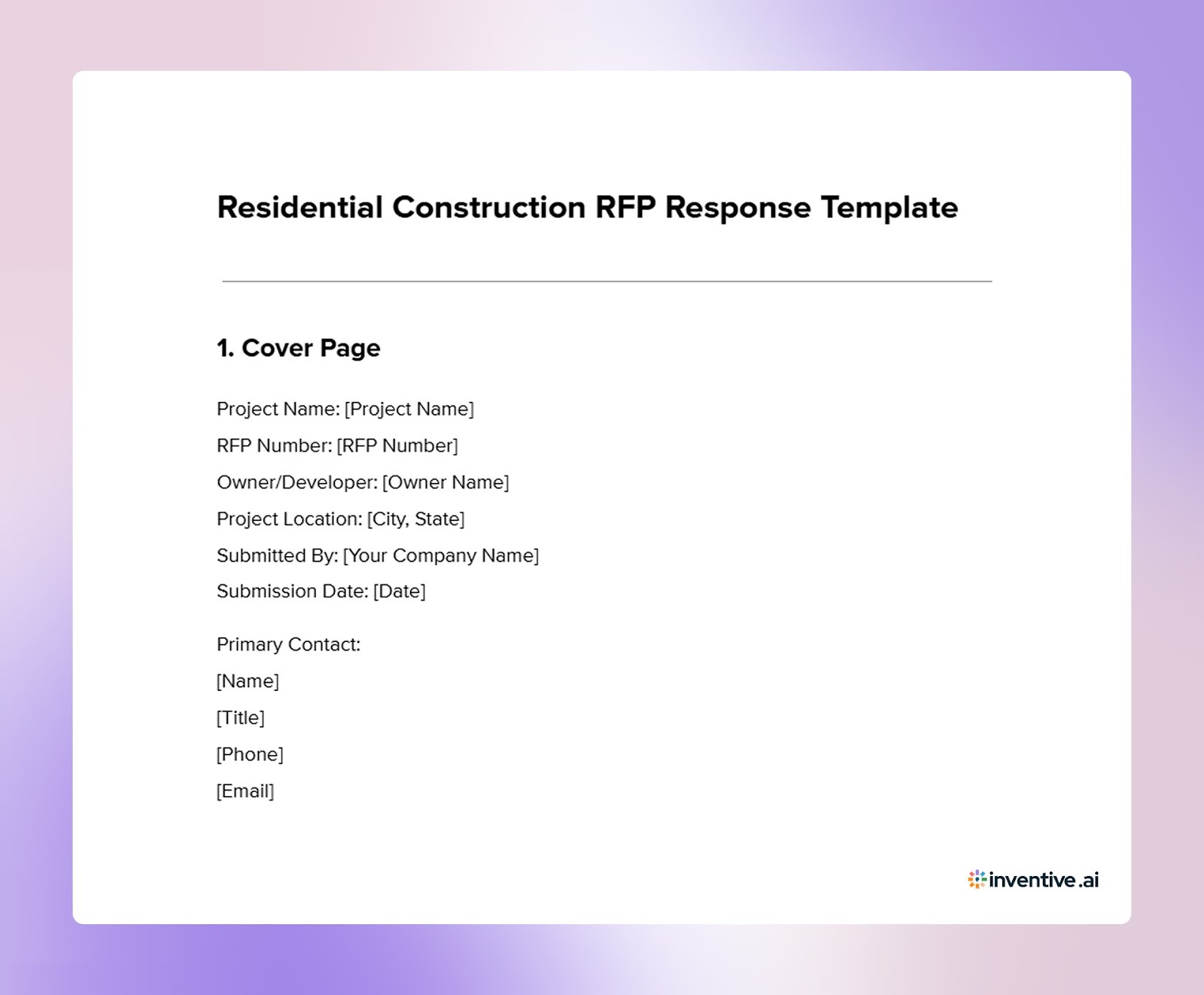 Residential Construction RFP Response Template