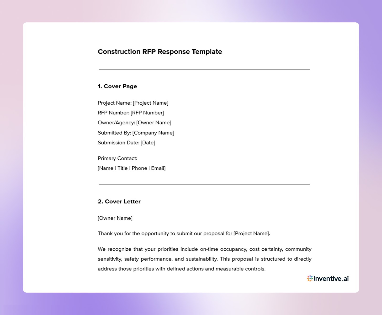 Complete Construction RFP Response Template (Copy-Paste Ready)