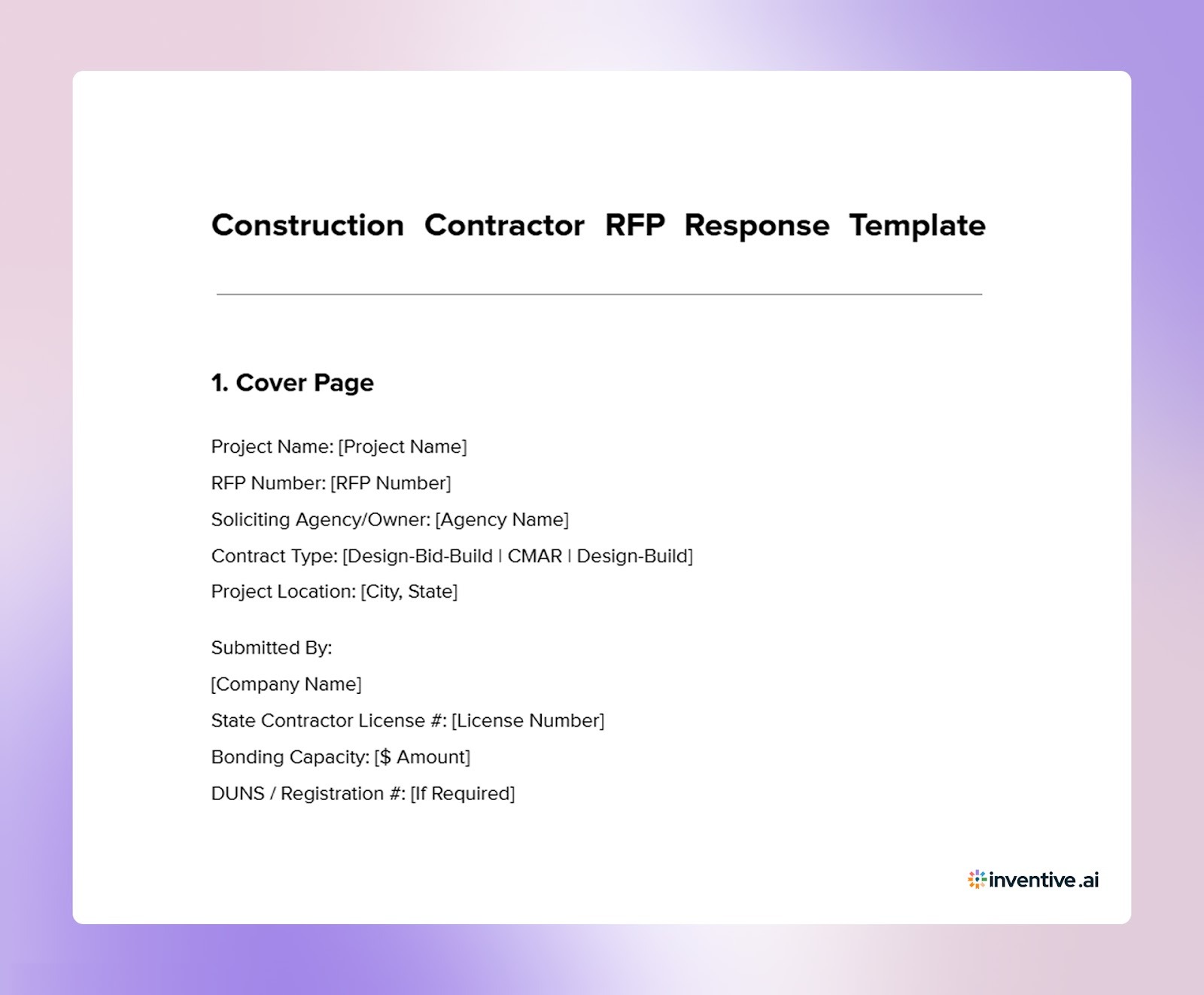 Construction Contractor RFP Response Template