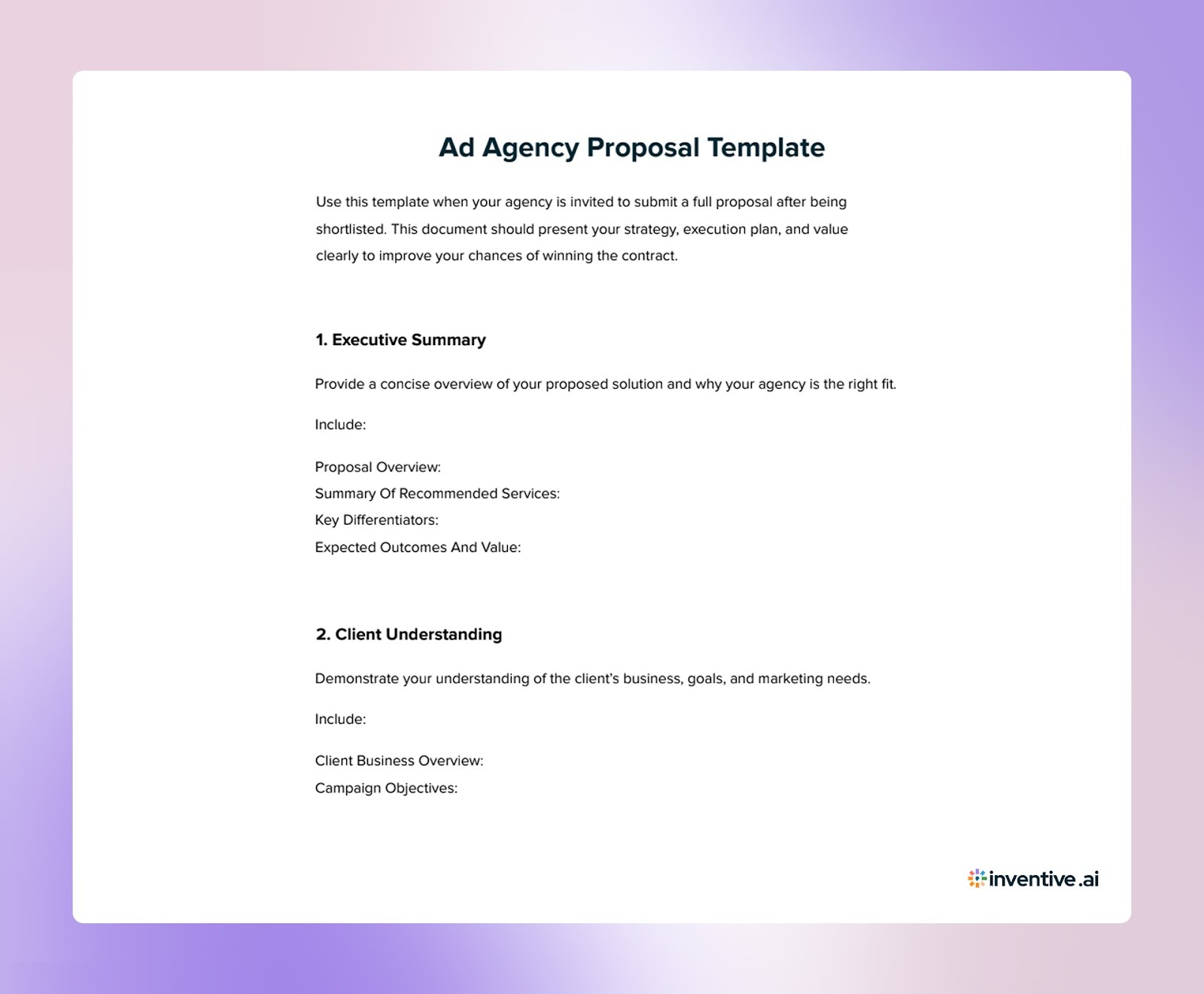 Ad Agency Proposal Template (For Shortlisted Opportunities)