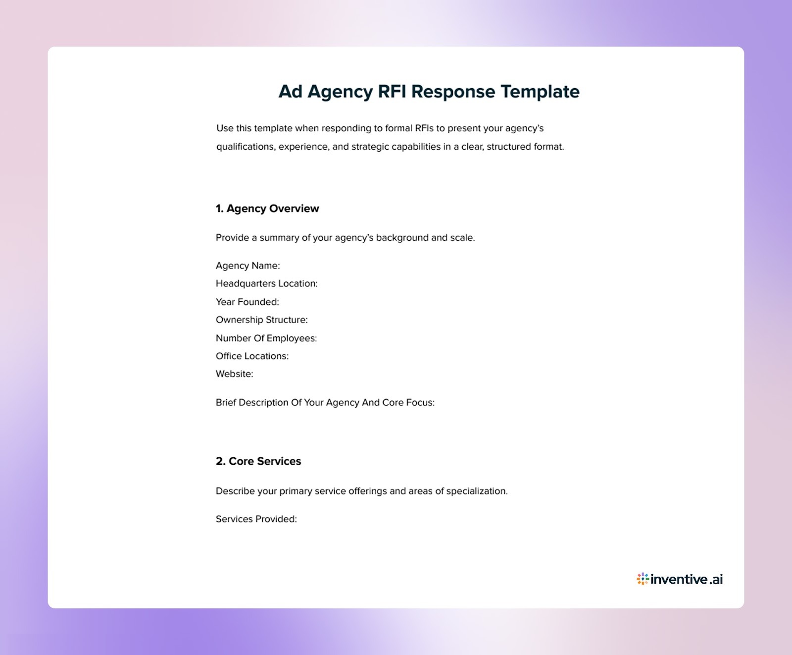 Ad Agency RFI Response Template
