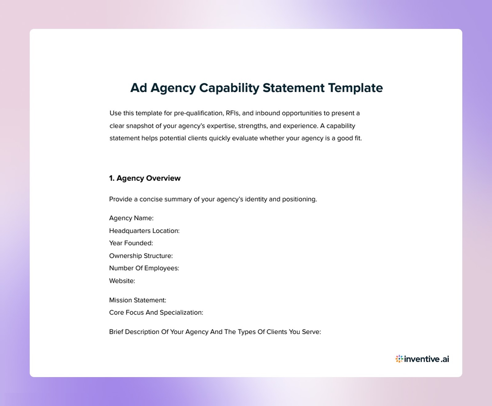 Ad Agency Capability Statement Template