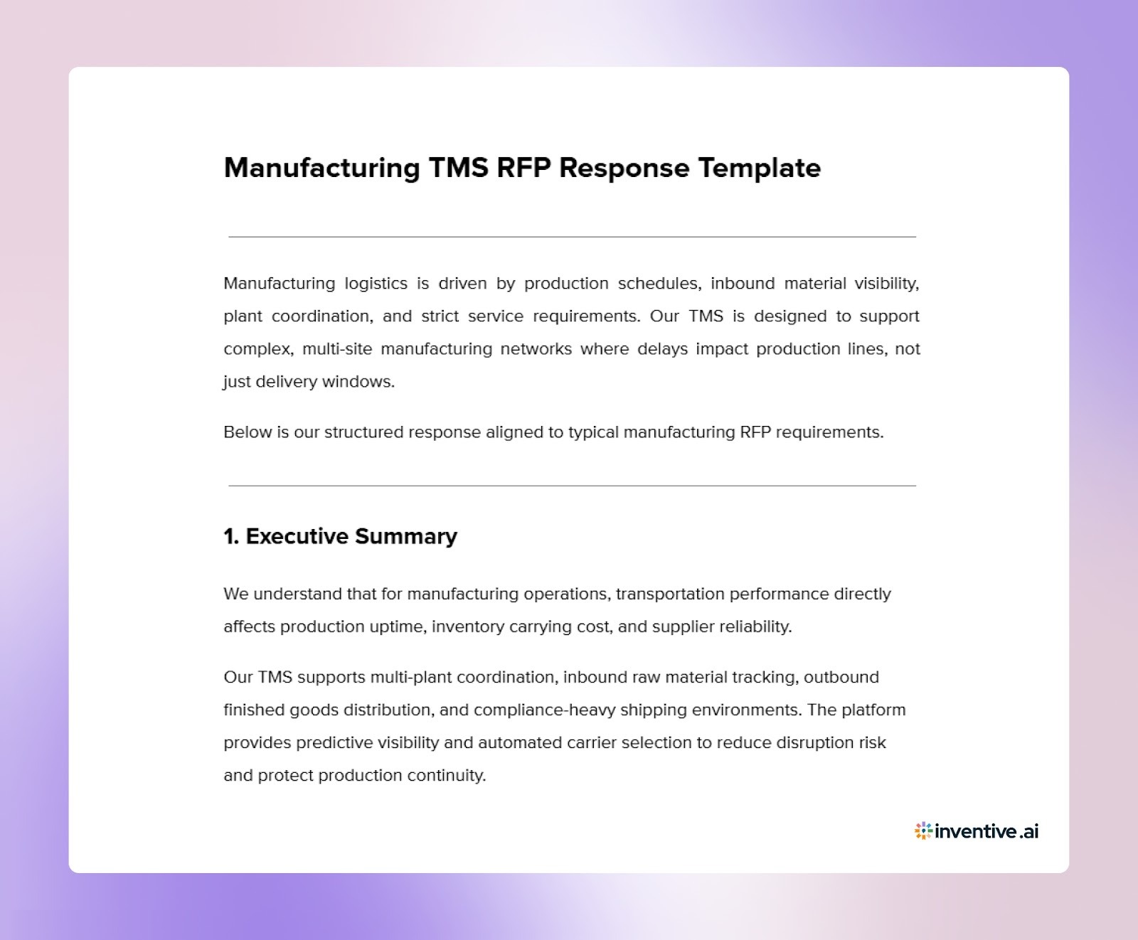 Manufacturing TMS RFP Response Template