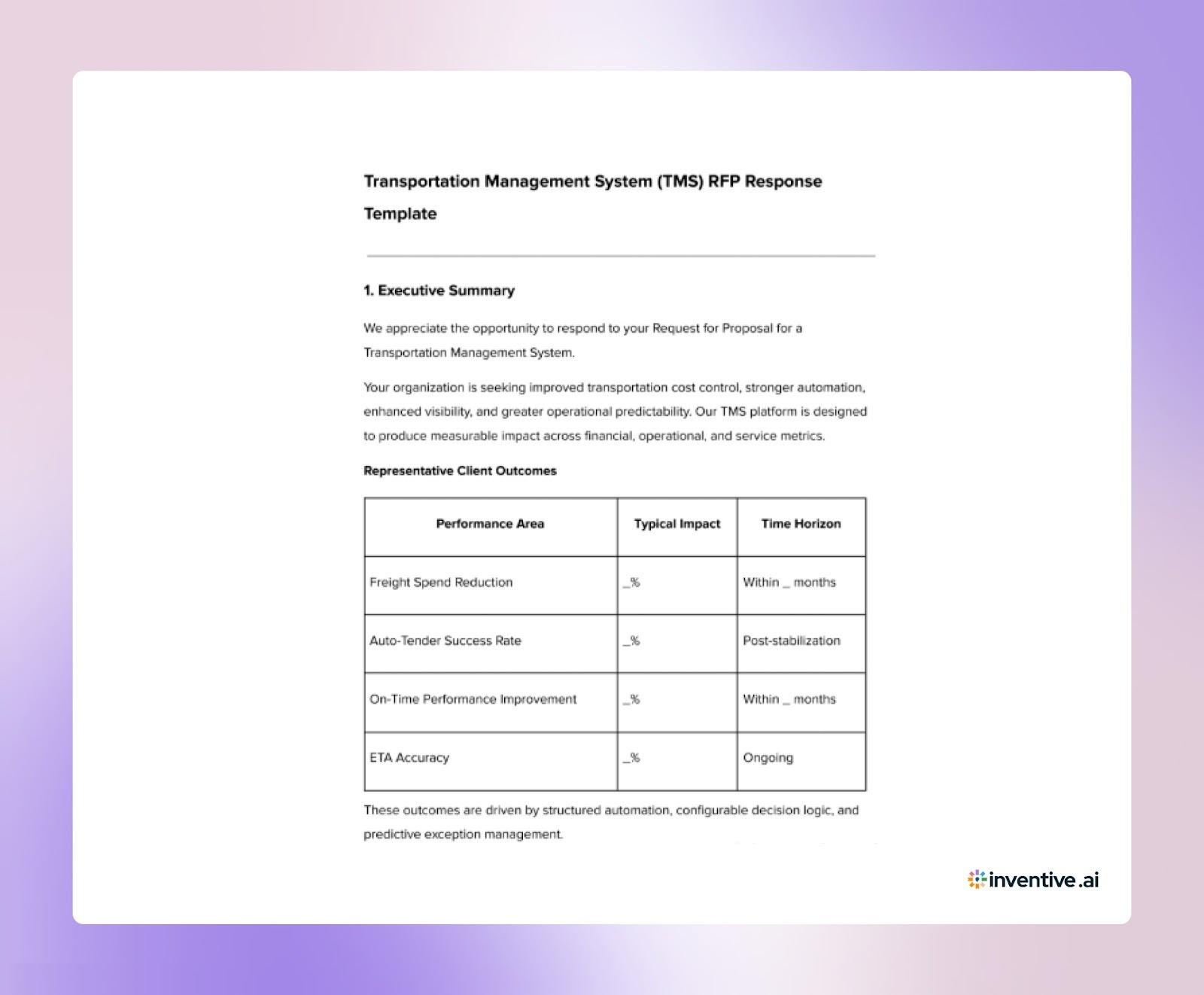 Proven TMS RFP Response Template That Helps Vendors Score Higher