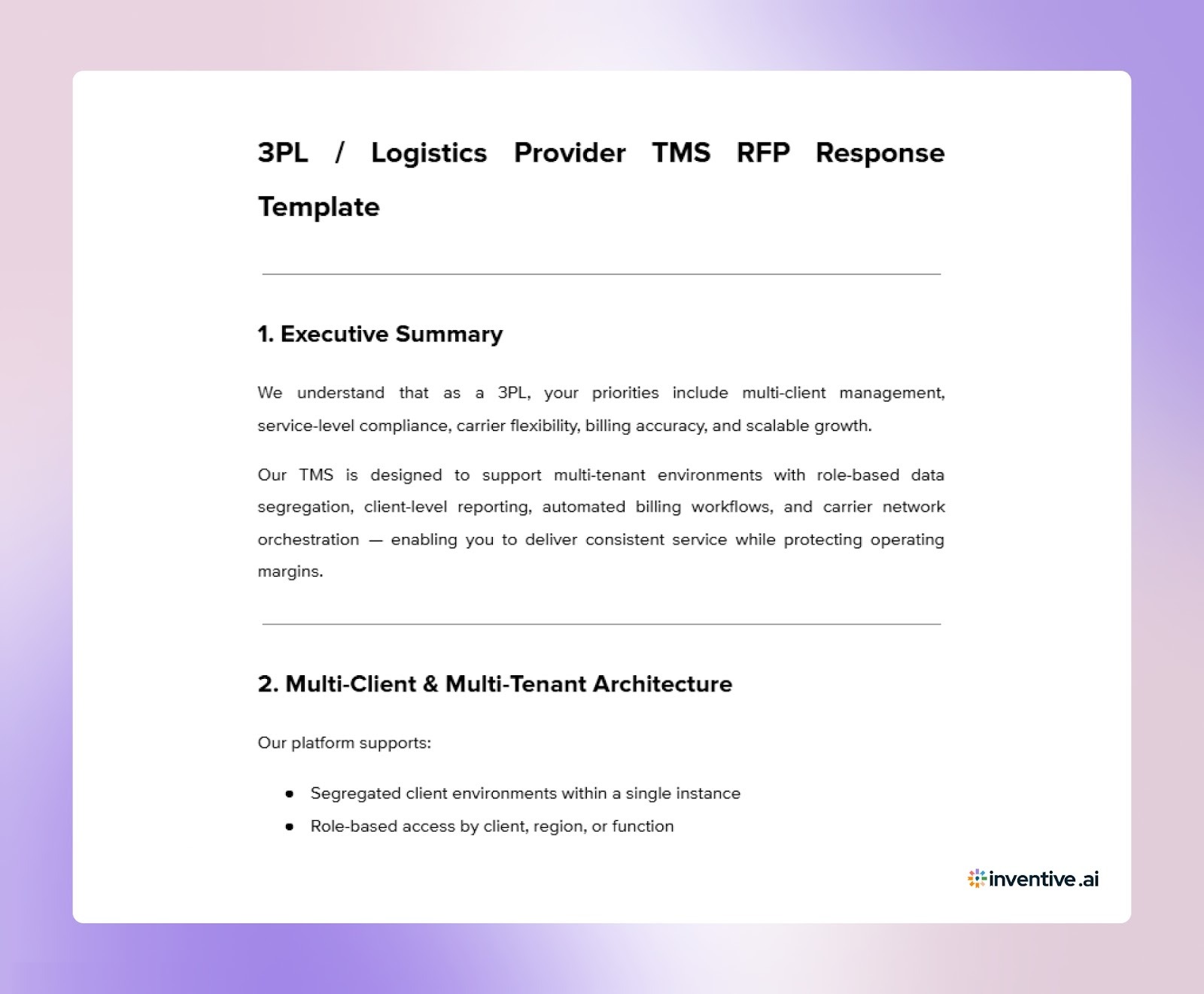 3PL / Logistics Provider TMS RFP Response Template