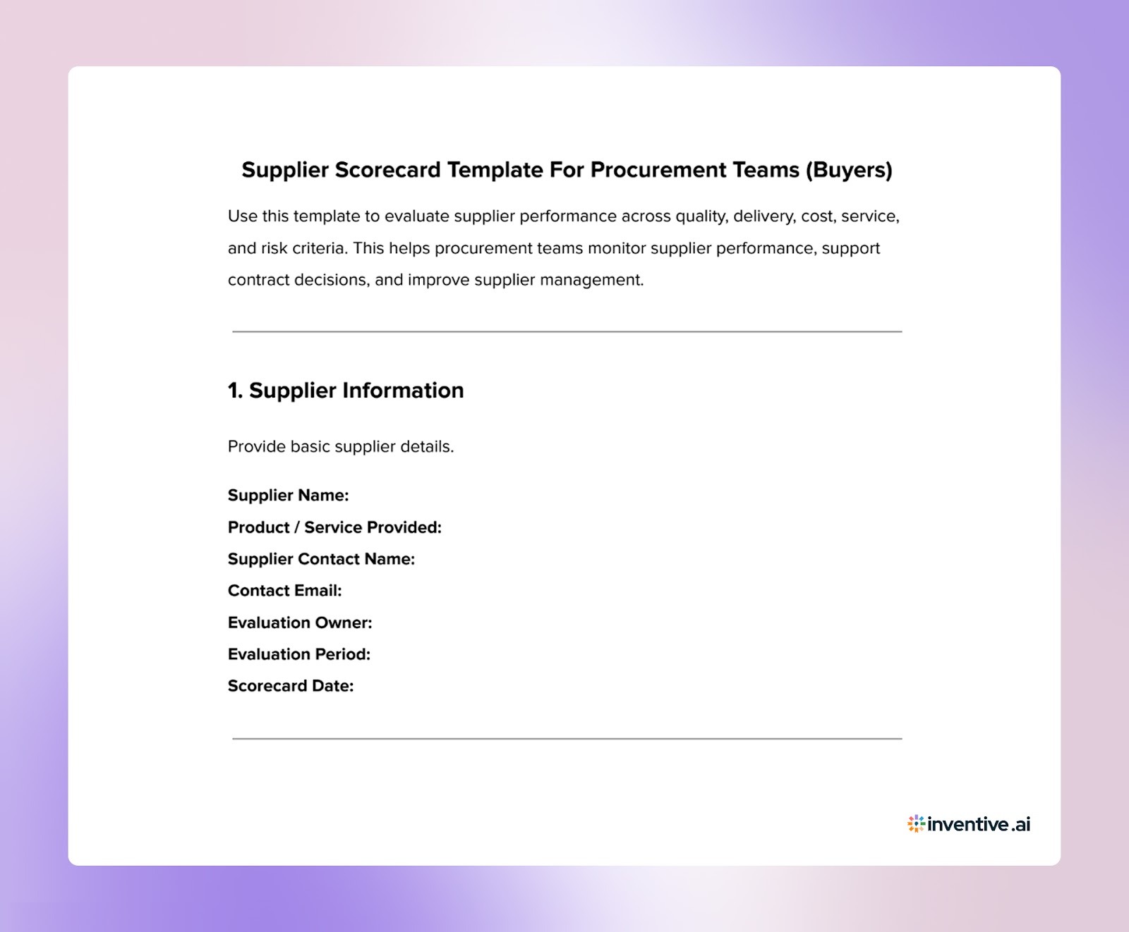 Supplier Scorecard Template For Procurement Teams (Buyers)