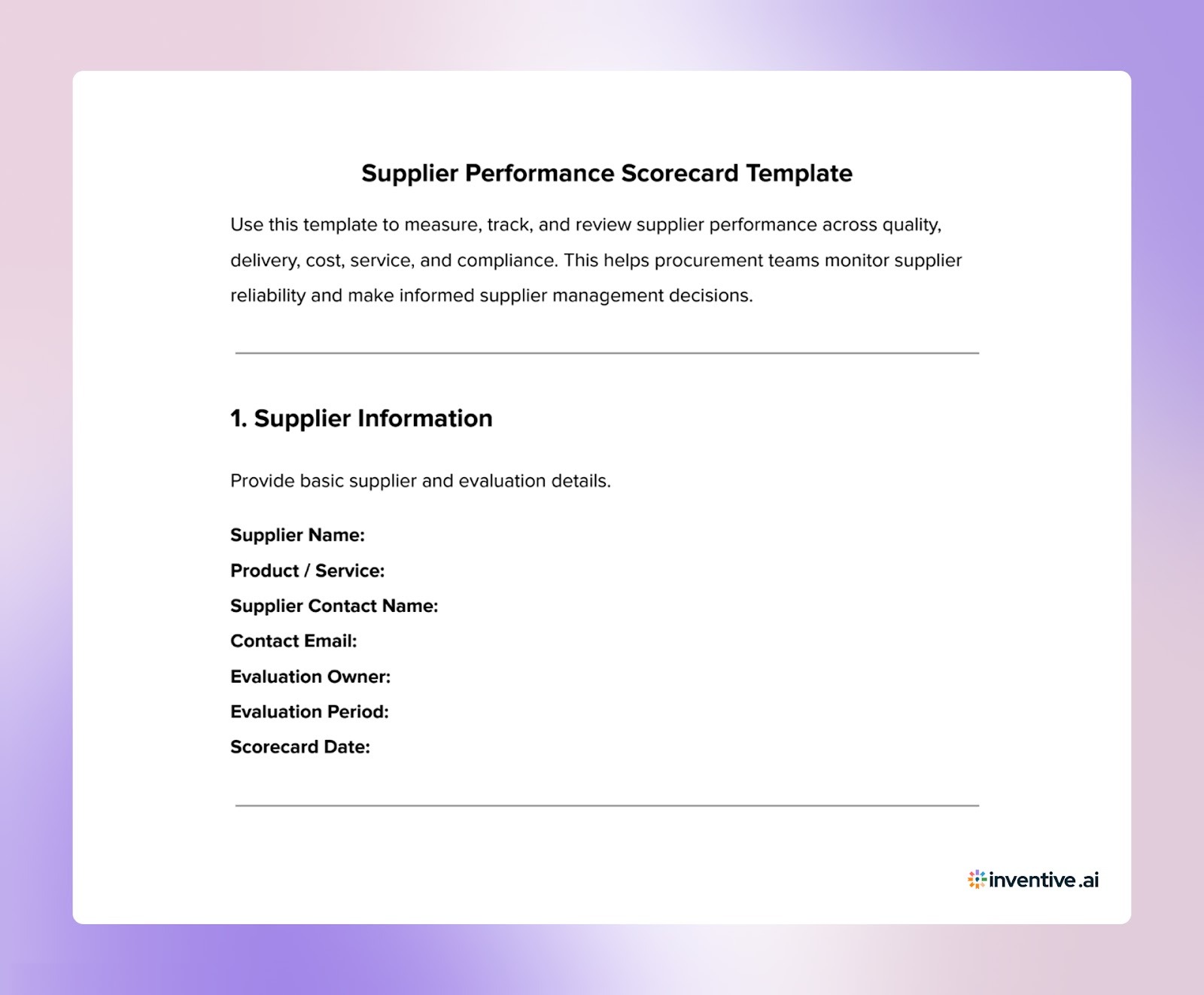 Supplier Performance Scorecard Template