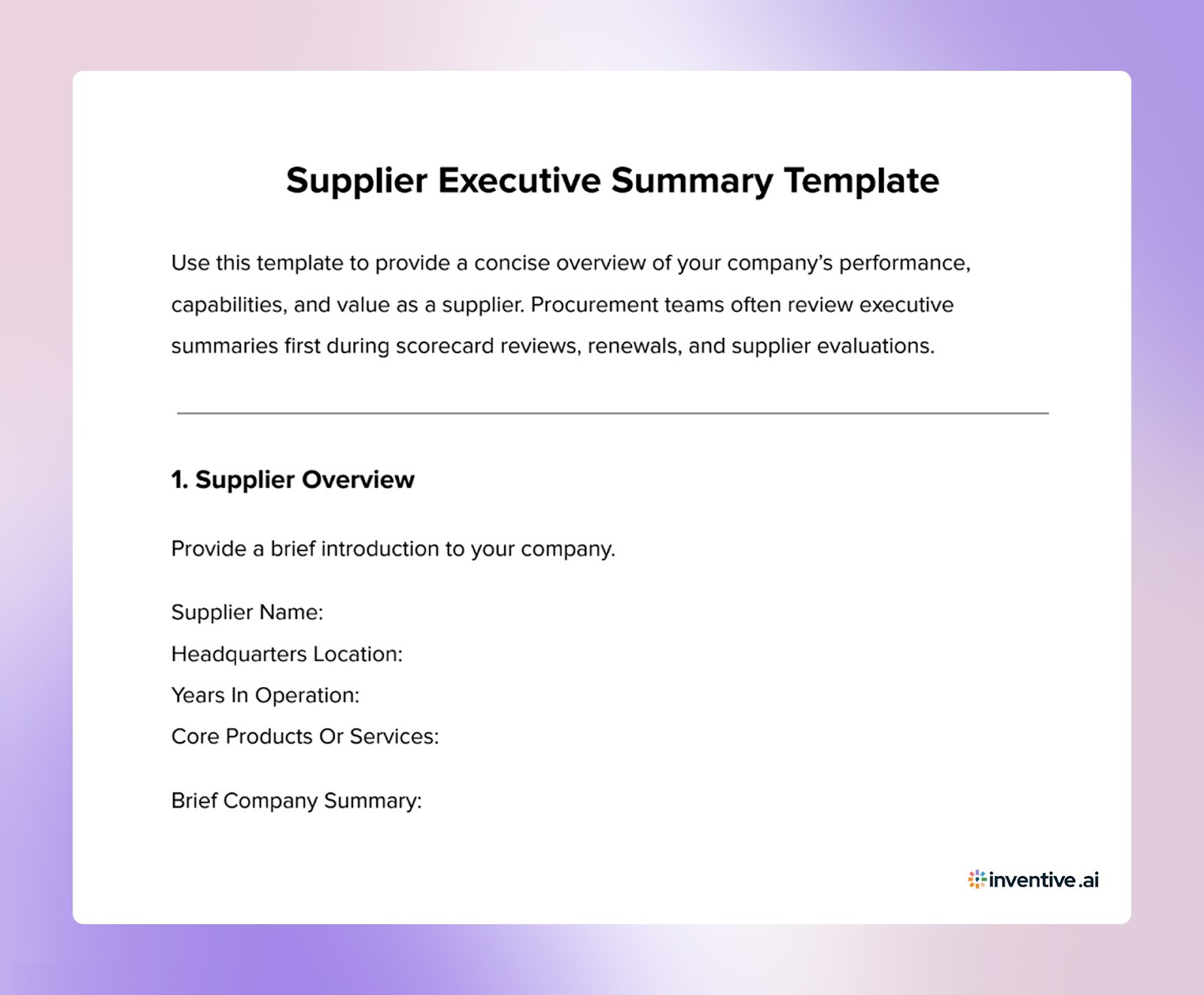 Supplier Executive Summary Template