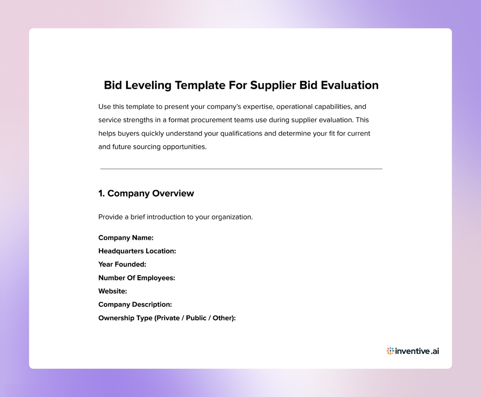 Bid Leveling Template For Procurement And Supplier Bid Evaluation