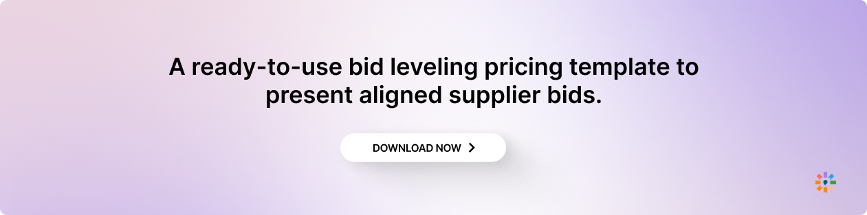 A ready-to-use bid leveling pricing template to present aligned supplier bids.