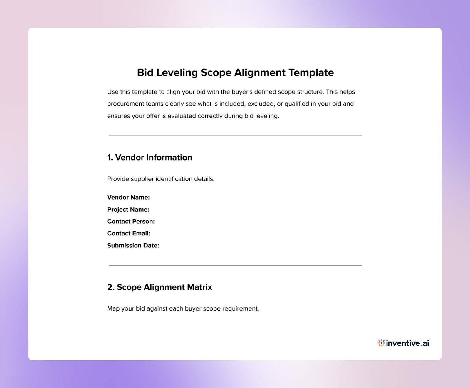 Bid Leveling Scope Alignment Template