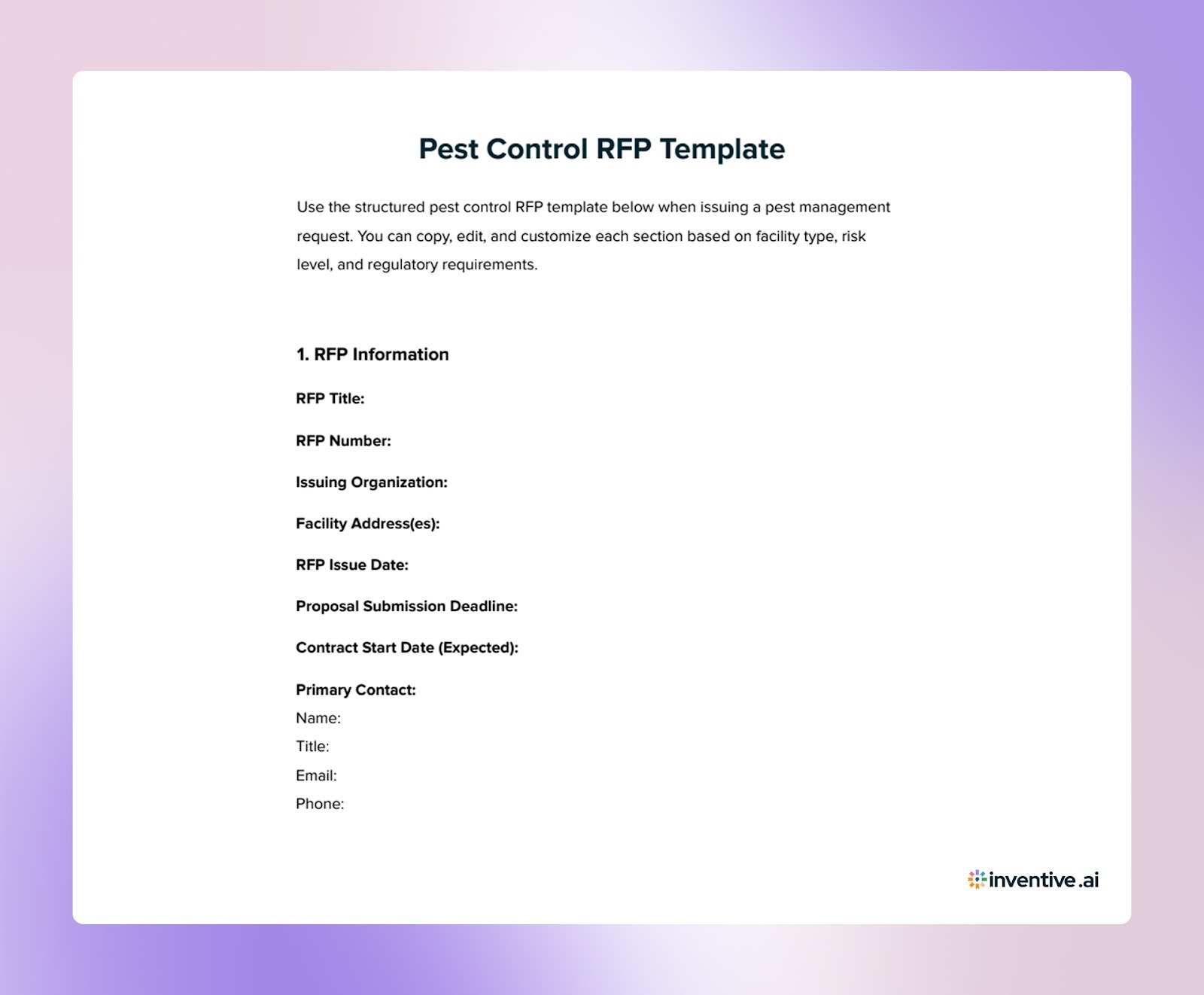 Pest Control RFP Template for Organizations and Facility Managers (Buyers)