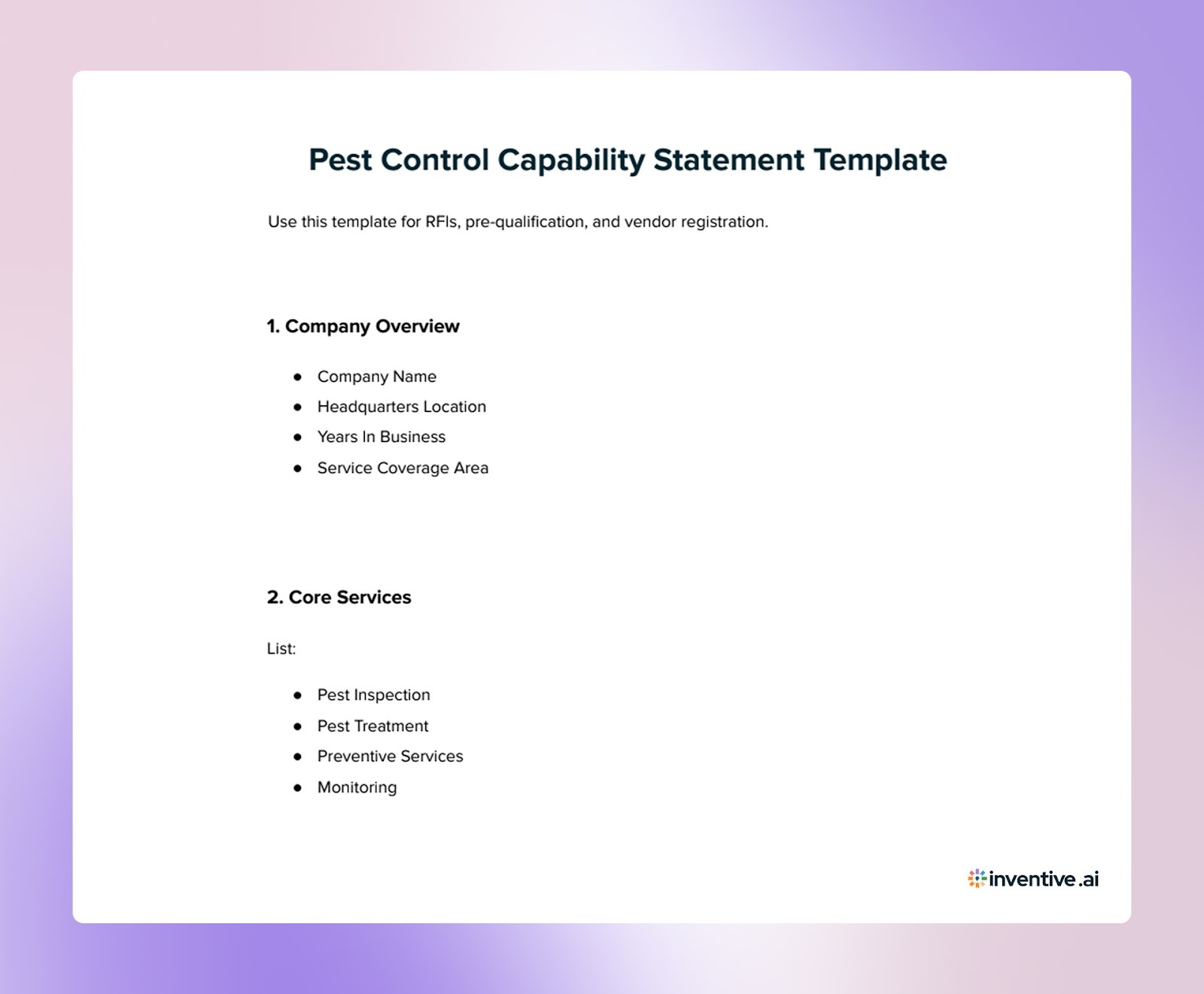 Pest Control Capability Statement Template
