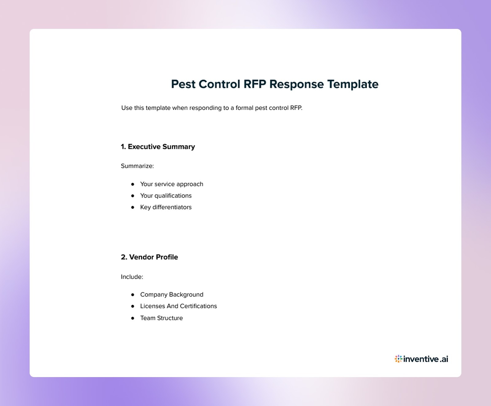 Pest Control RFP Response Template