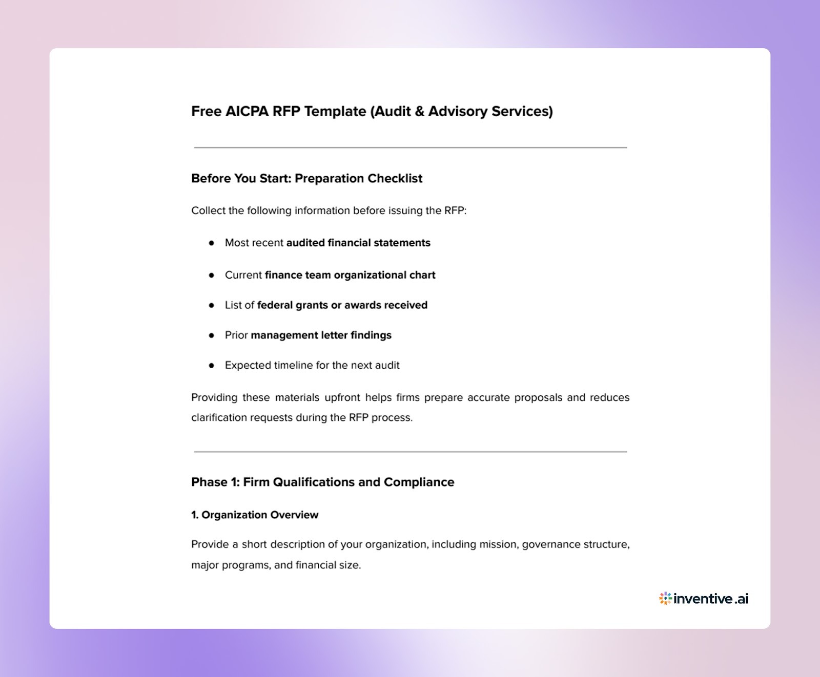 Free AICPA RFP Template for Audit & Advisory Services